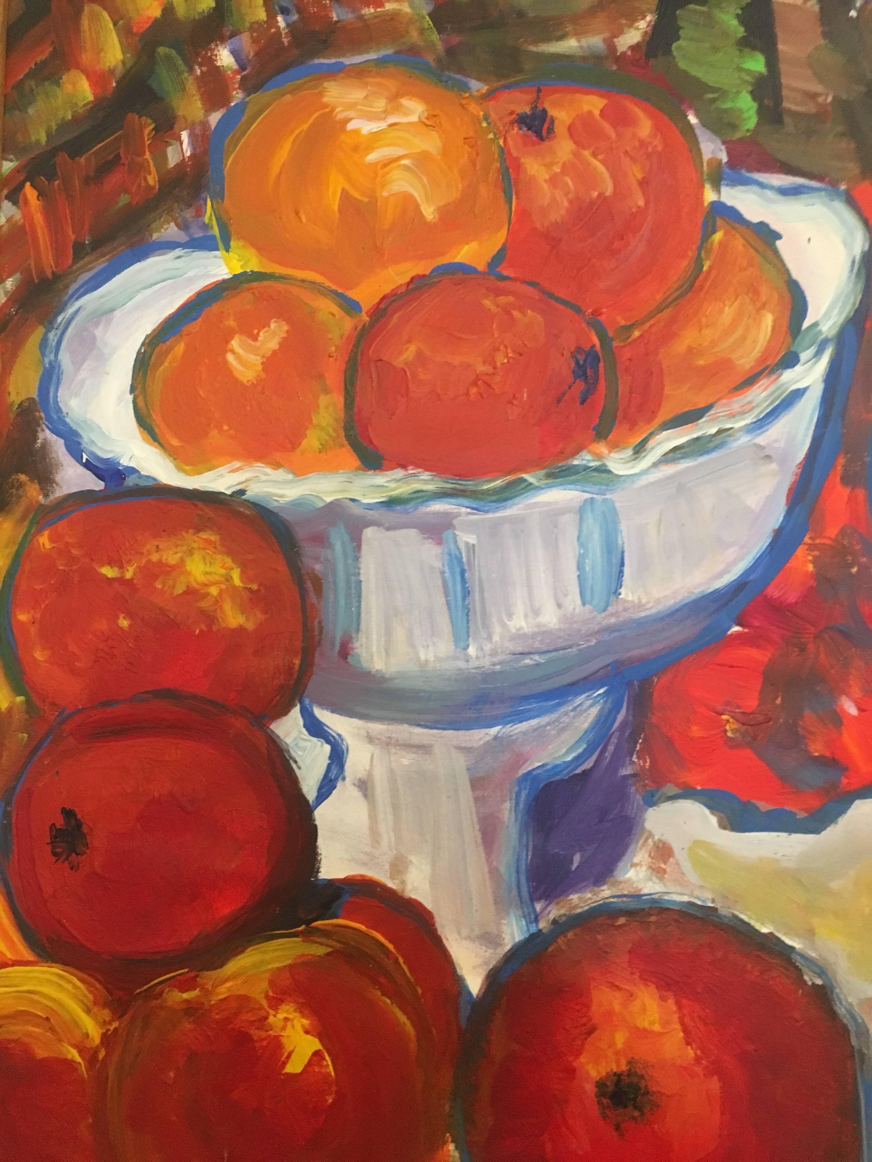 Oranges in a Bowl, Still Life Signed Oil Painting 3