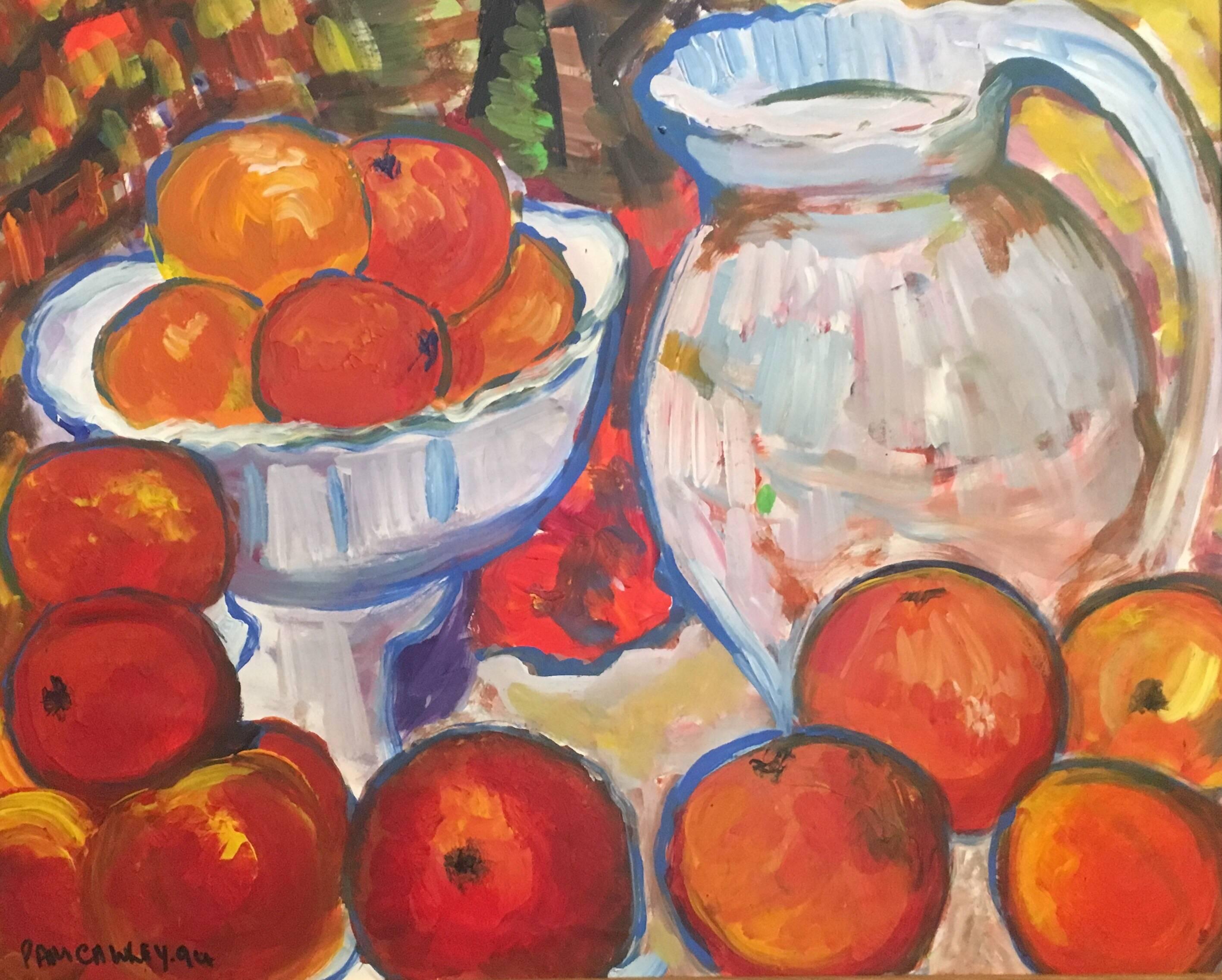 Pamela Cawley Still-Life Painting - Oranges in a Bowl, Still Life Signed Oil Painting