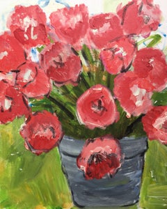 Pink Flowers, Impressionist Oil Painting, British Artist