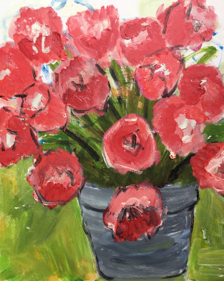 Pamela Cawley Still-Life Painting - Pink Flowers, Impressionist Oil Painting, British Artist