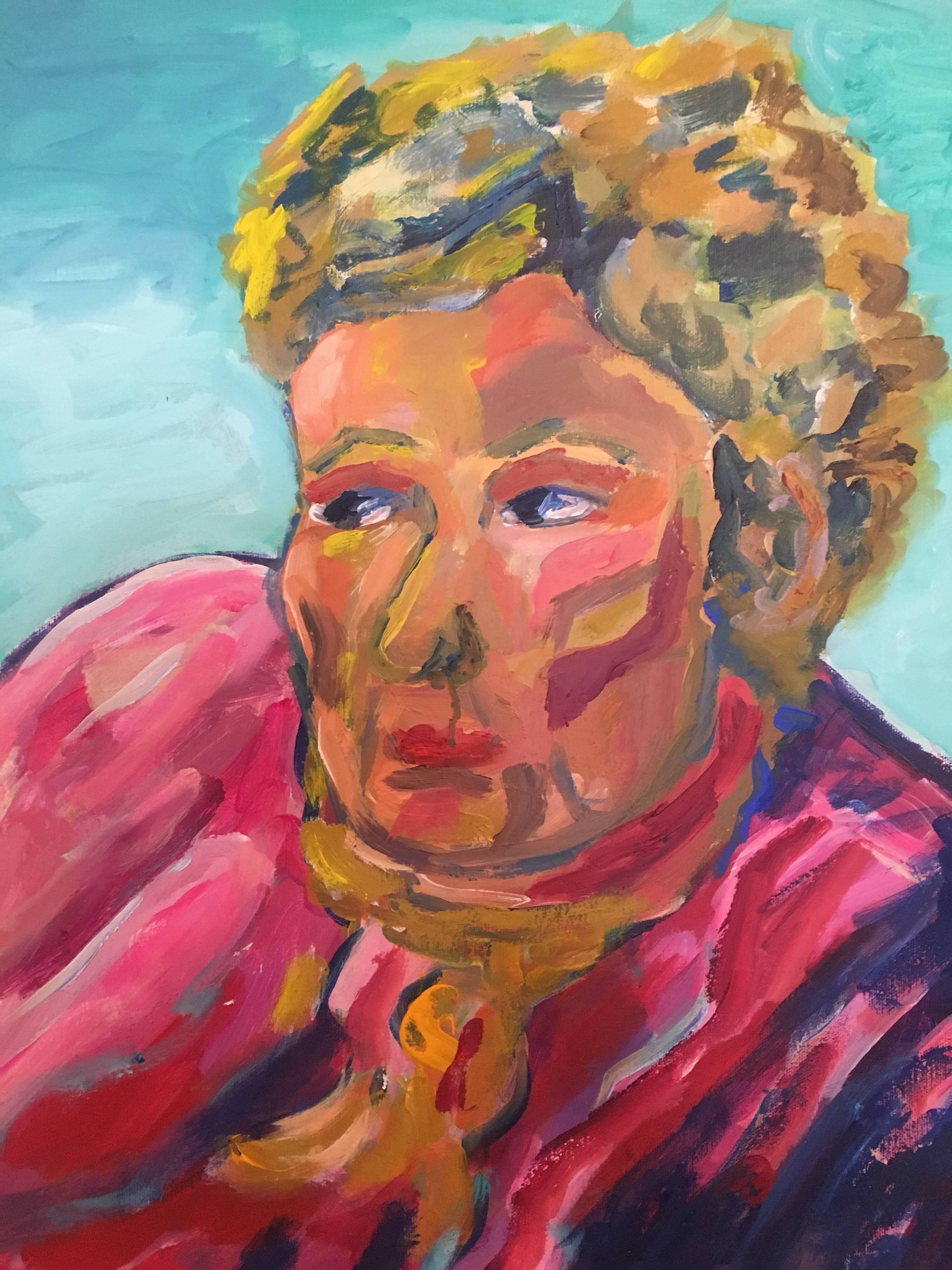 Porträt einer rosafarbenen Dame, britische Künstlerin (Braun), Landscape Painting, von Pamela Cawley