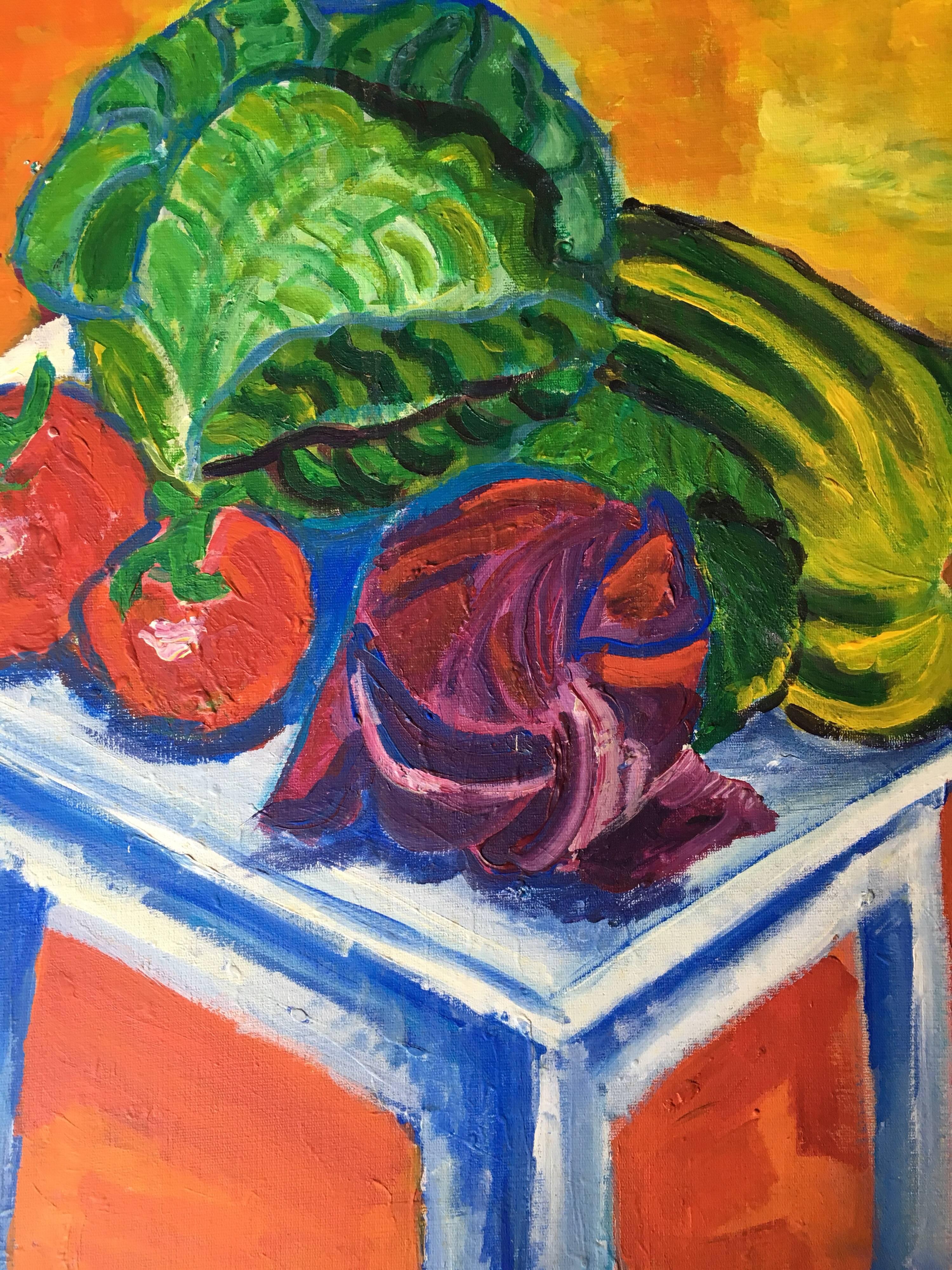 Stillleben mit genähten Gemüse, Ölgemälde (Impressionismus), Painting, von Pamela Cawley