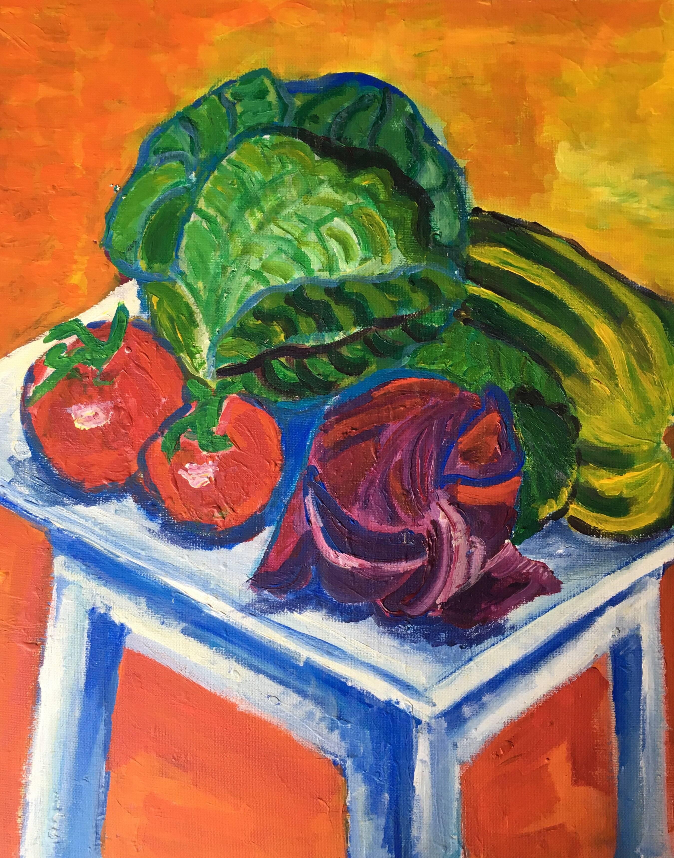 Still Life of Homegrown Vegetables, Oil Painting