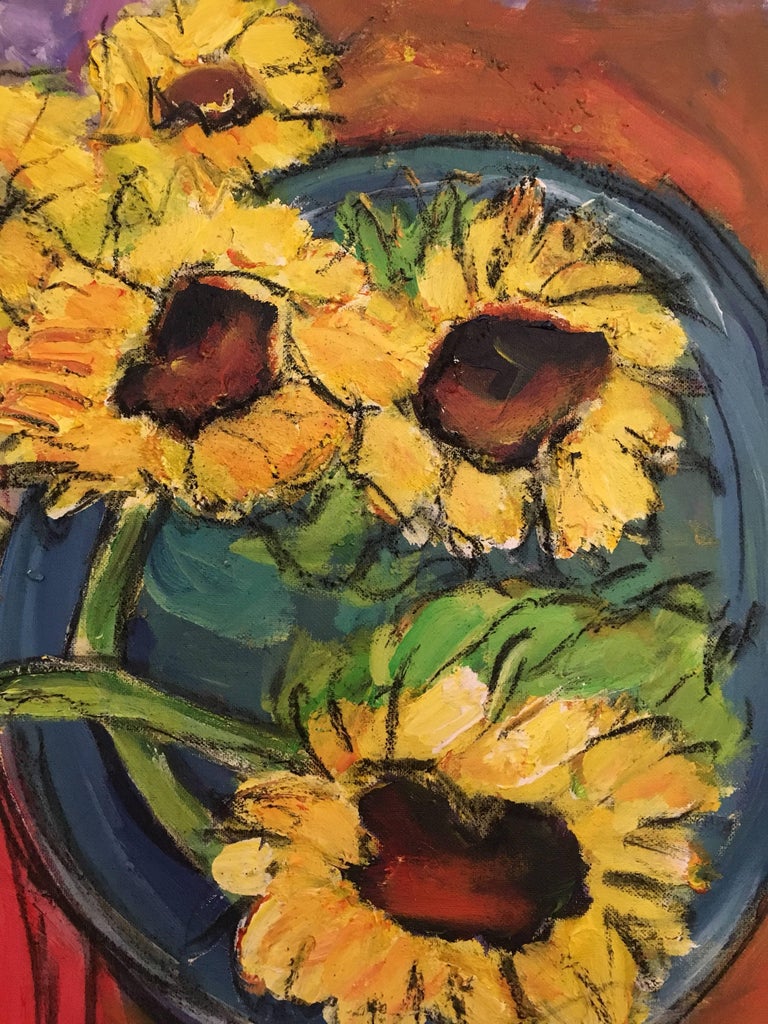 Sunflowers Close Up, Still Life, Oil Painting For Sale 4