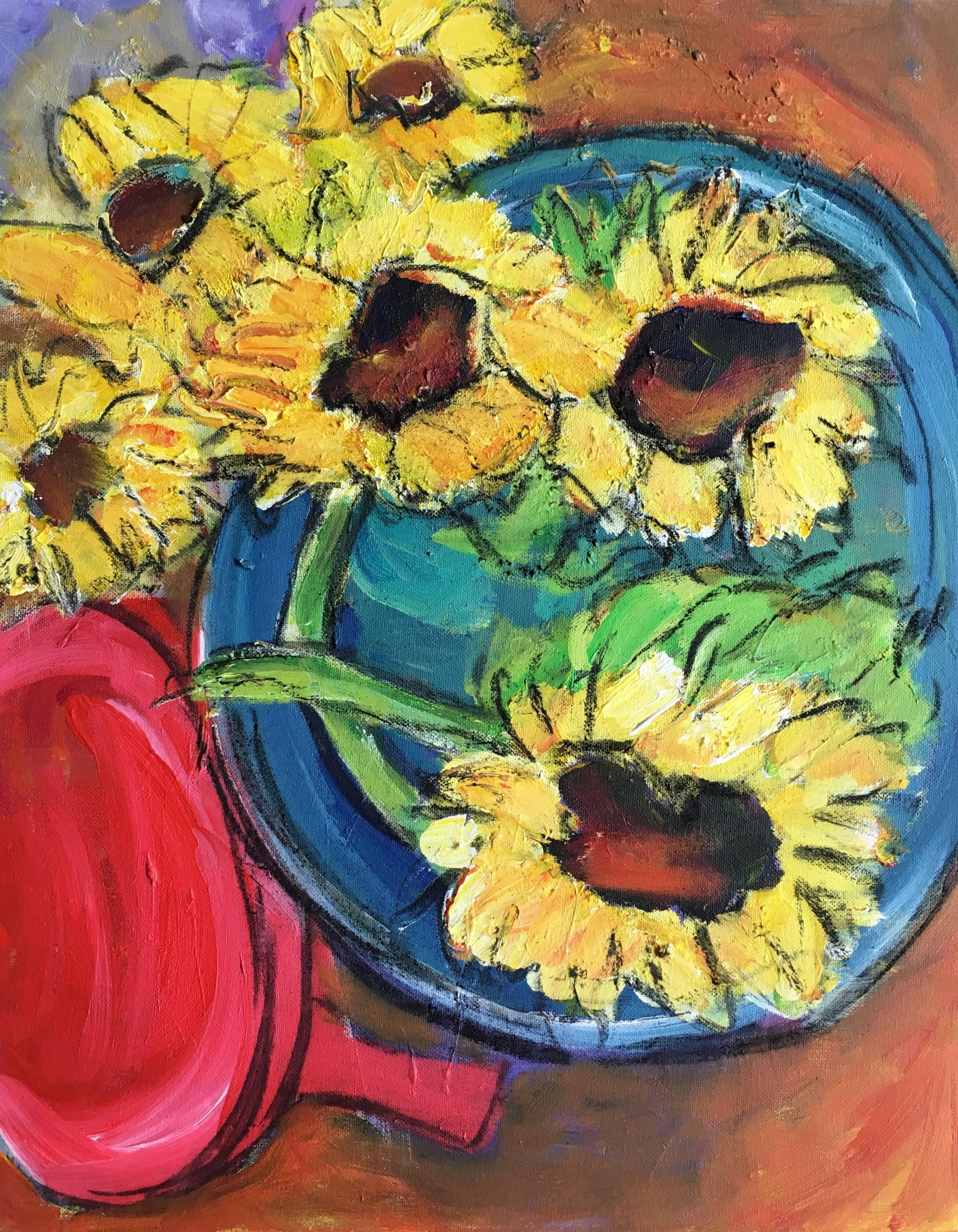 Sunflowers Close Up, Still Life, Oil Painting