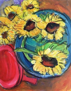 Sunflowers Close Up, Still Life, Oil Painting