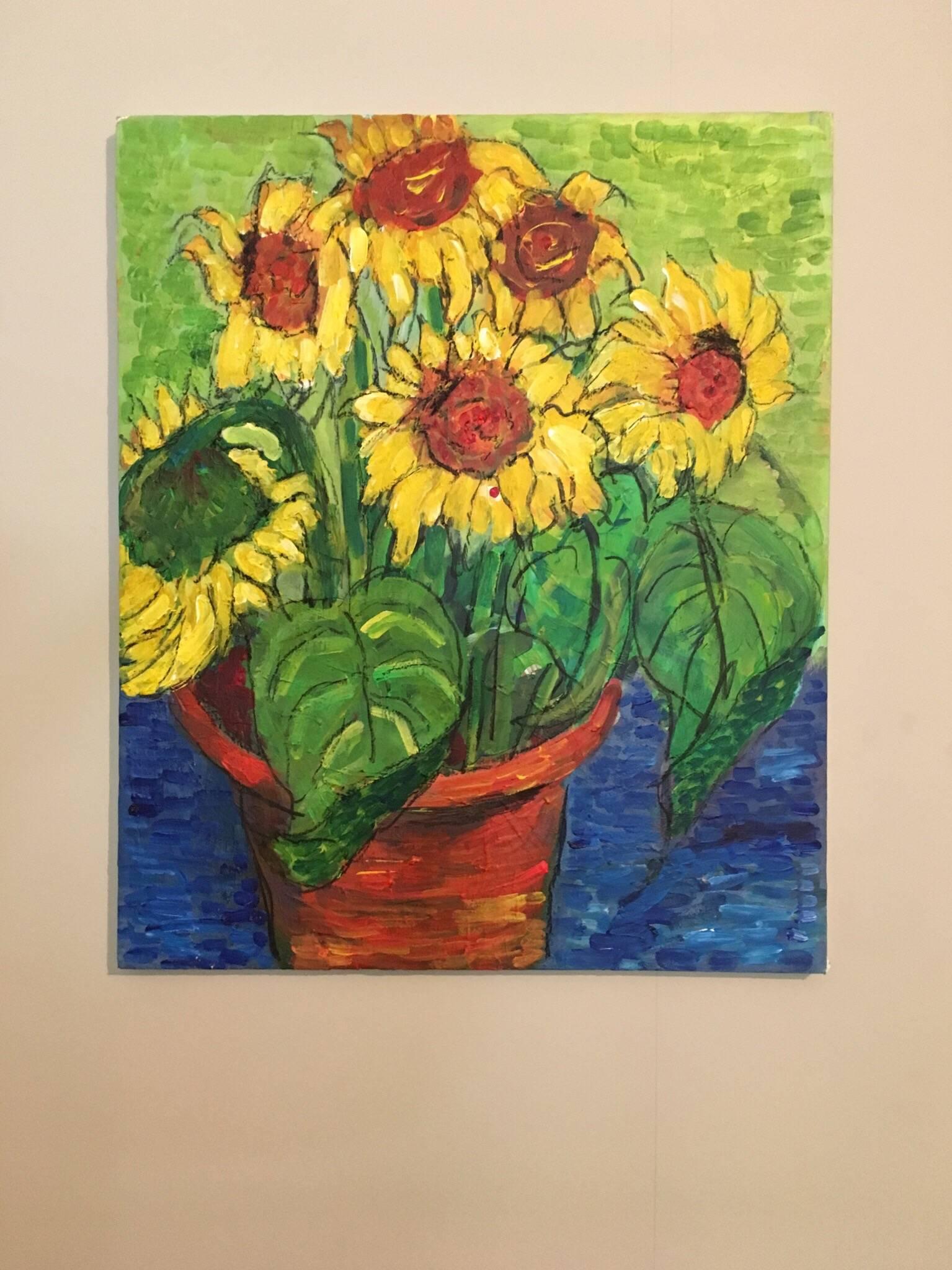 sunflower painted pot