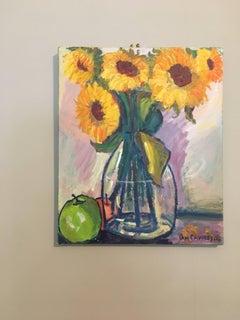 Sunflowers in a Vase, Signed Oil Painting