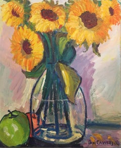 Peinture à l'huile signée Tournesols dans un vase