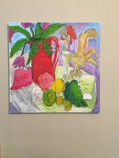 Tulips in a Red Vase, Still Life, British Artist