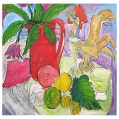 Vase rouge avec des tulipes dans un vase, nature morte, artiste britannique