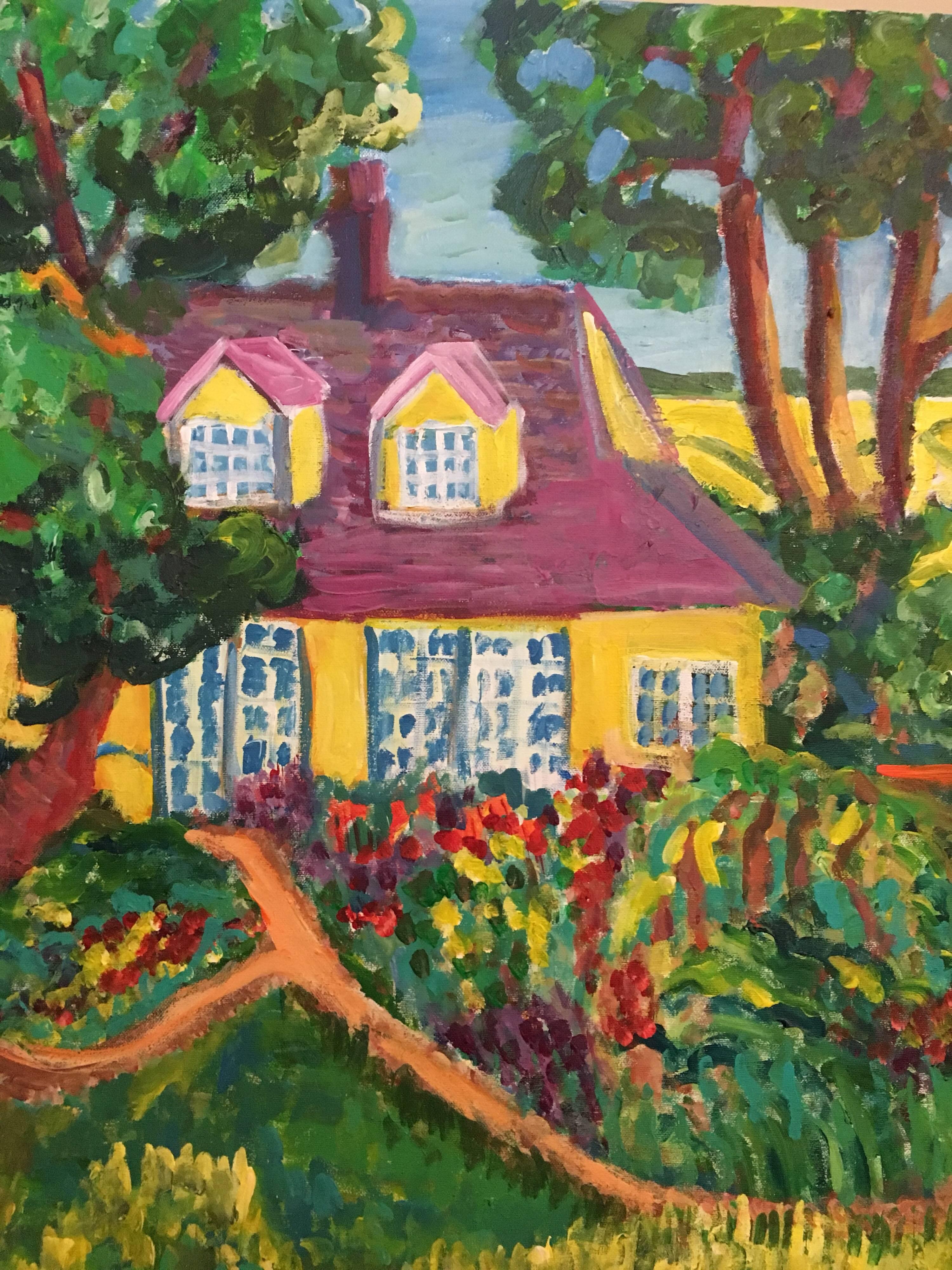 Yellow Cottage, Landscape, British Artist - Gray Still-Life Painting by Pamela Cawley