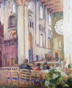 Pamela Chard (1926-2003) - Óleo del siglo XX, Interior de iglesia