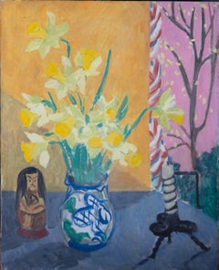 Pamela Chard (1926-2003) - Mid 20th Century Oil, Daffodils On Pink And Yellow