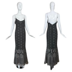 PAMELA DENNIS 2001 Vintage Gunmetal Silver Evening Gown Maxi Dress