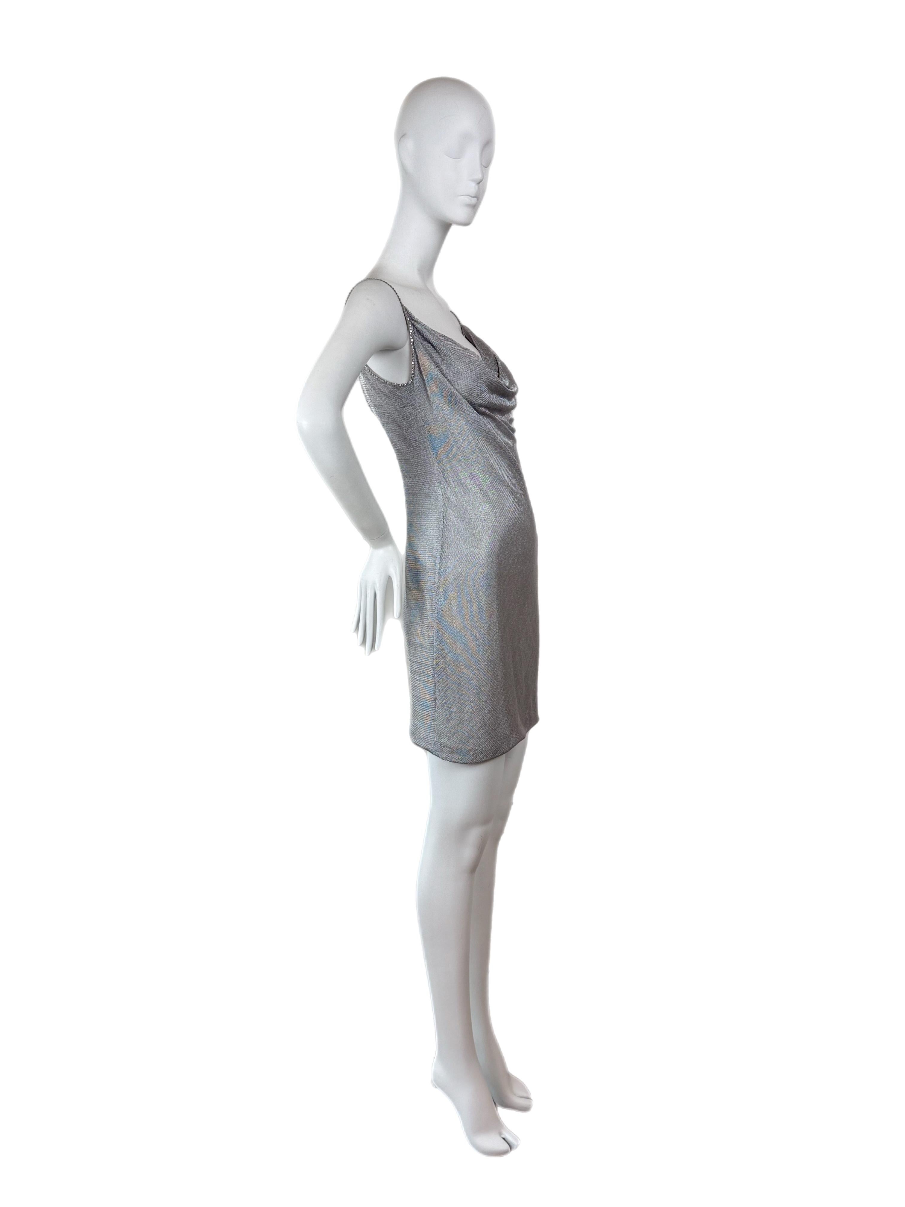 PAMELA DENNIS 90's Vintage Silver Crystal Mini Dress Fred Hayman en vente 1