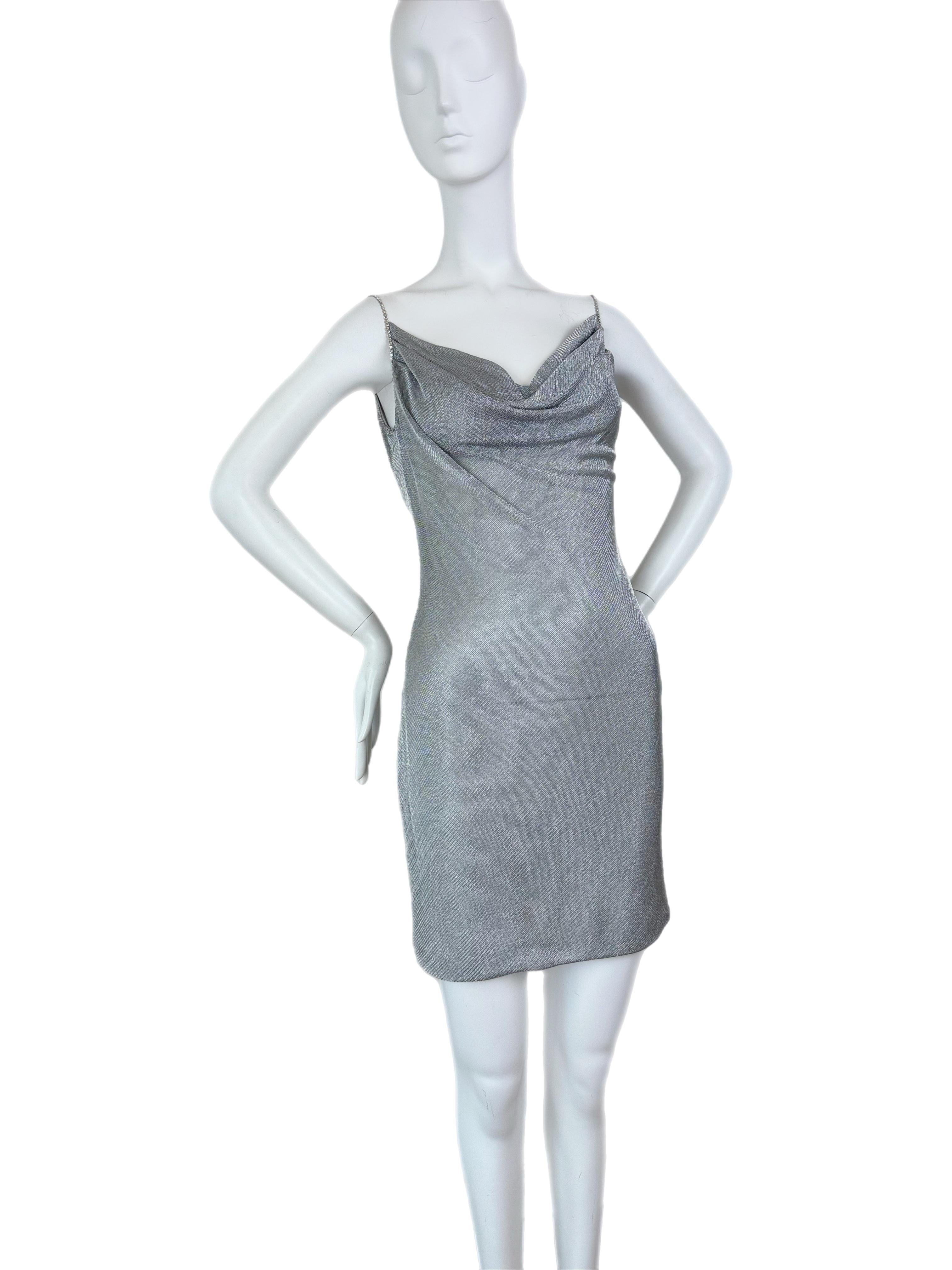 PAMELA DENNIS 90's Vintage Silver Crystal Mini Dress Fred Hayman en vente 2