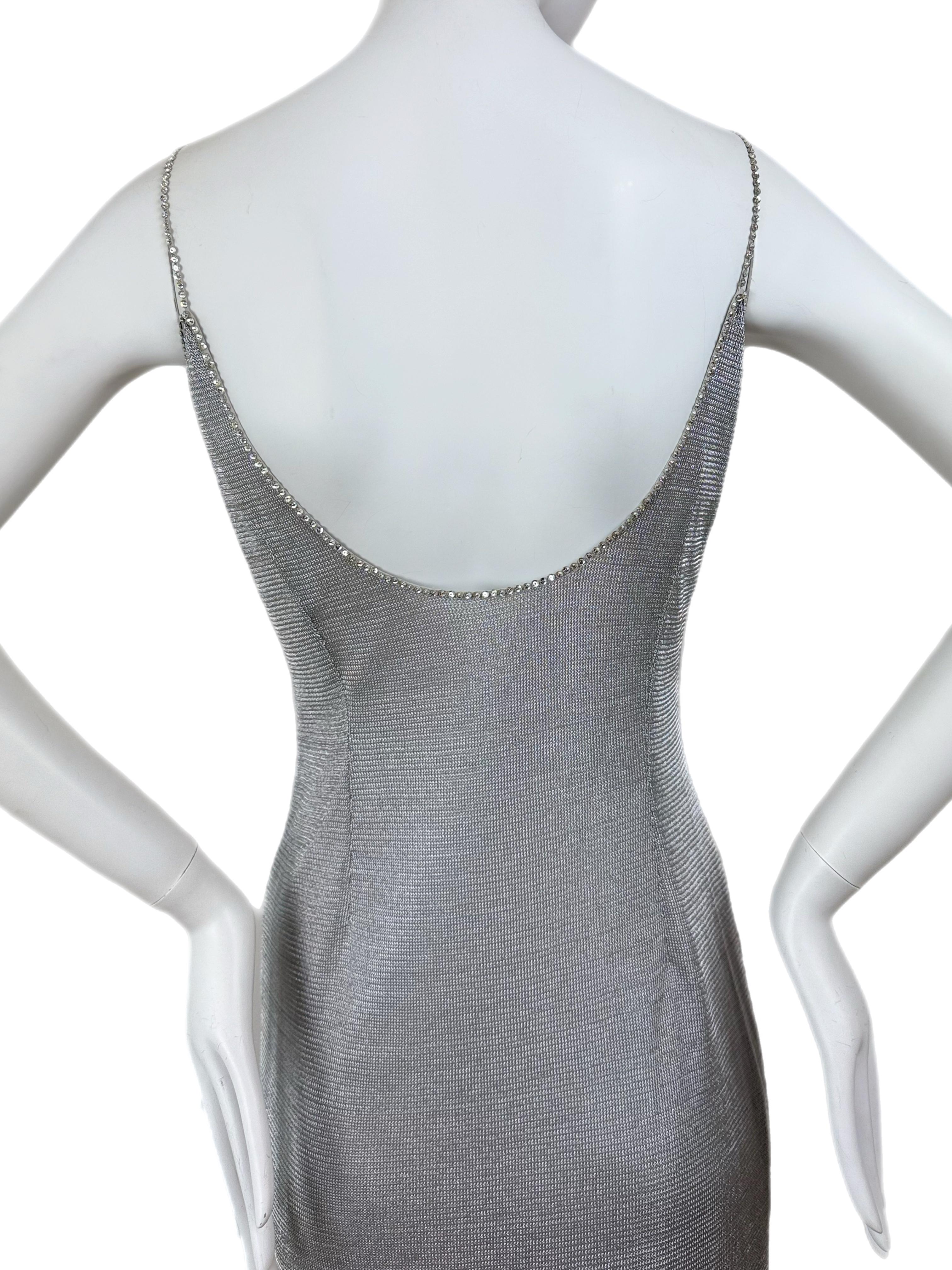 PAMELA DENNIS 90's Vintage Silver Crystal Mini Dress Fred Hayman en vente 3