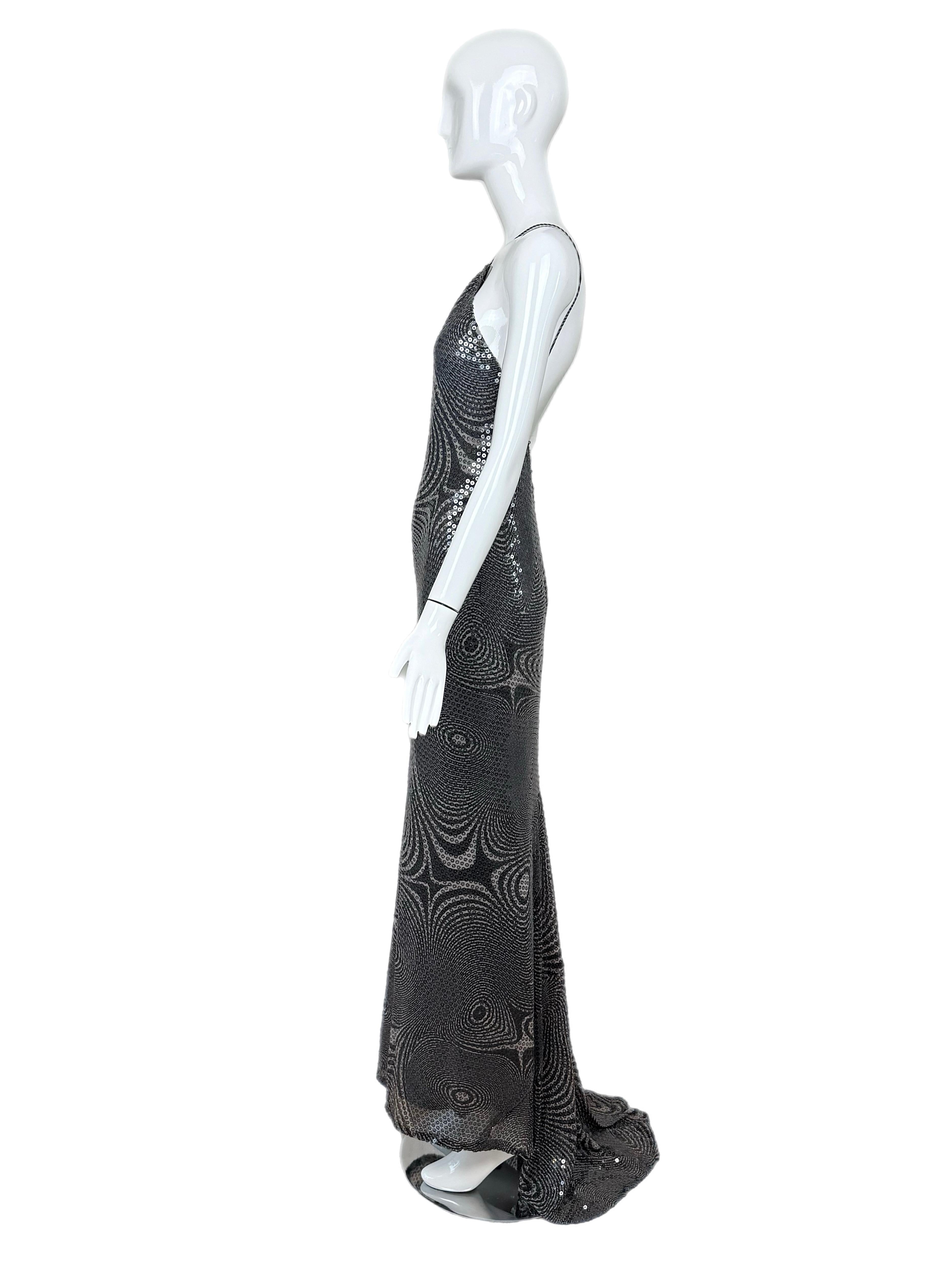 PAMELA DENNIS COUTURE 2001 Vintage Runway Sequin Psychedelic Gown Maxi Dress In Excellent Condition For Sale In Leonardo, NJ