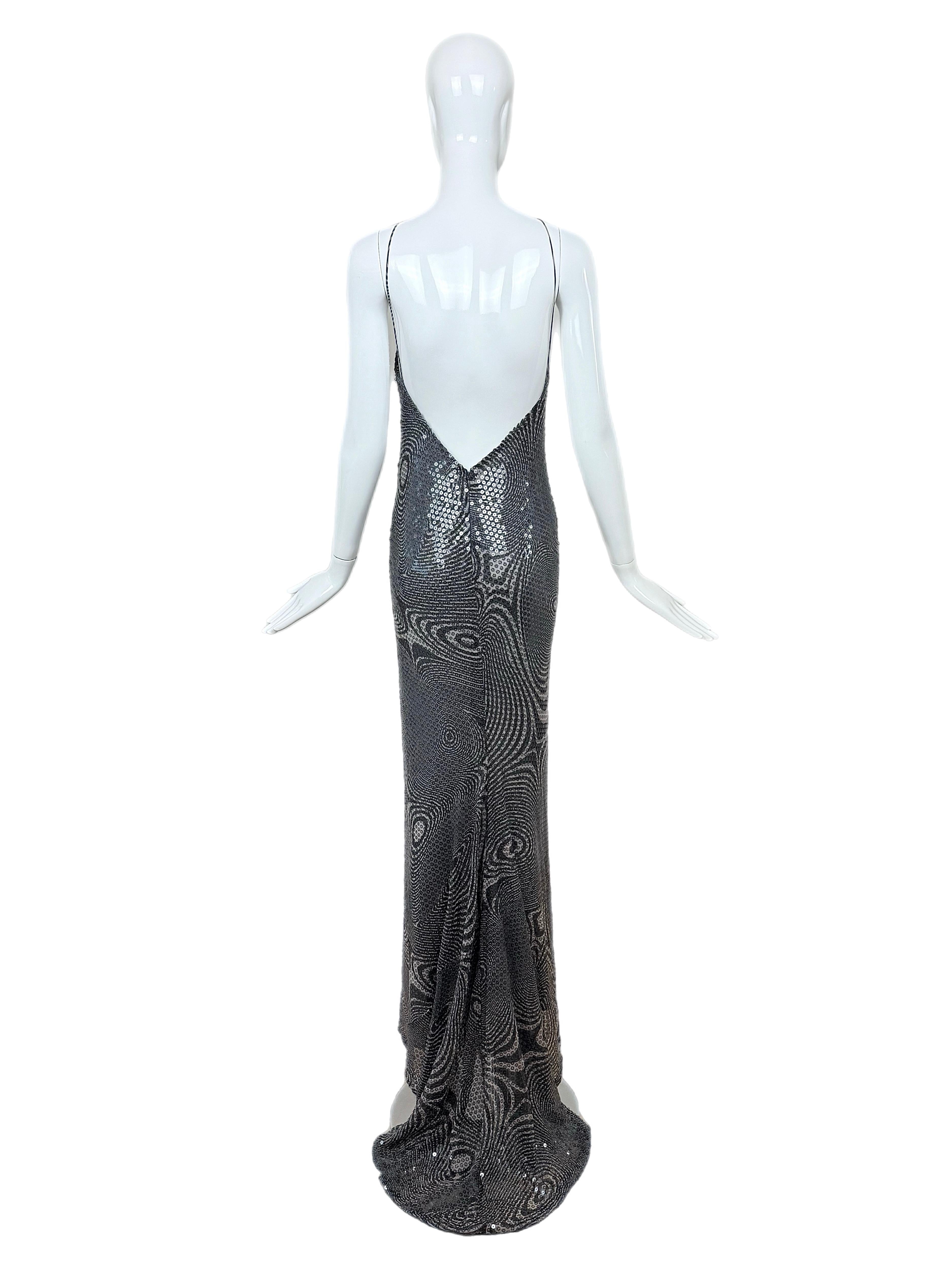 Women's PAMELA DENNIS COUTURE 2001 Vintage Runway Sequin Psychedelic Gown Maxi Dress For Sale