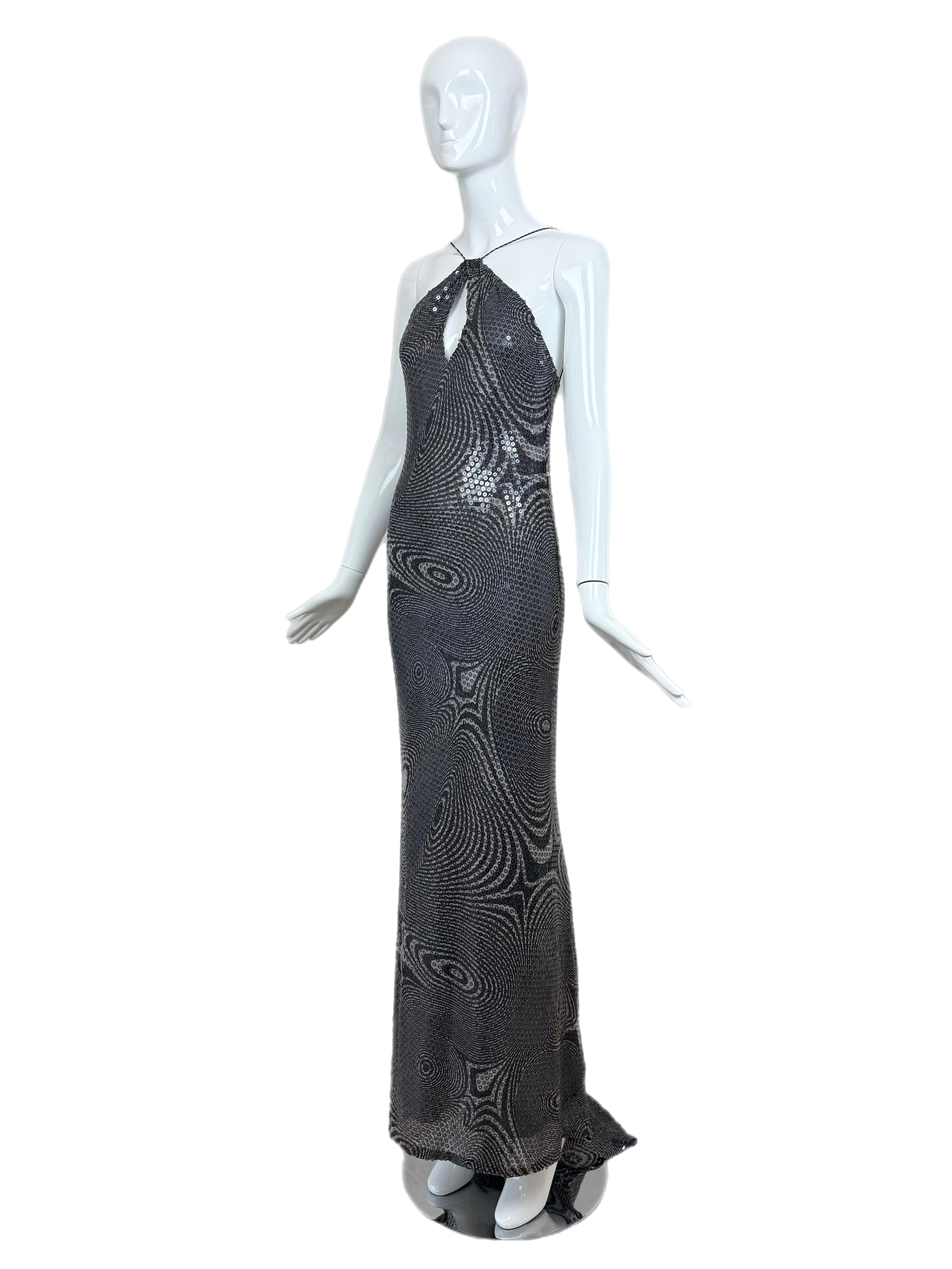 PAMELA DENNIS COUTURE 2001 Vintage Runway Sequin Psychedelic Gown Maxi Dress For Sale 1