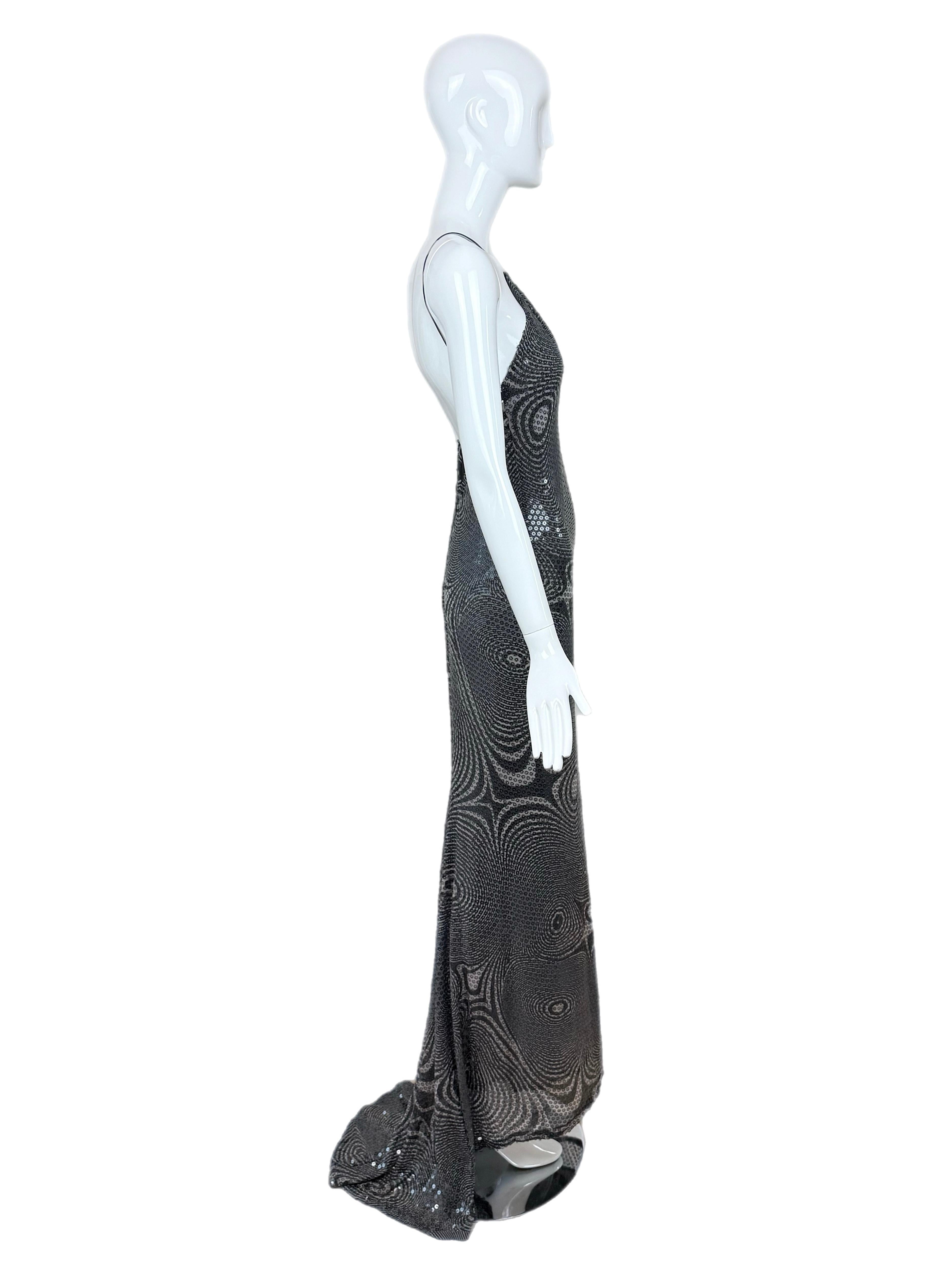 PAMELA DENNIS COUTURE 2001 Vintage Runway Sequin Psychedelic Gown Maxi Dress For Sale 4