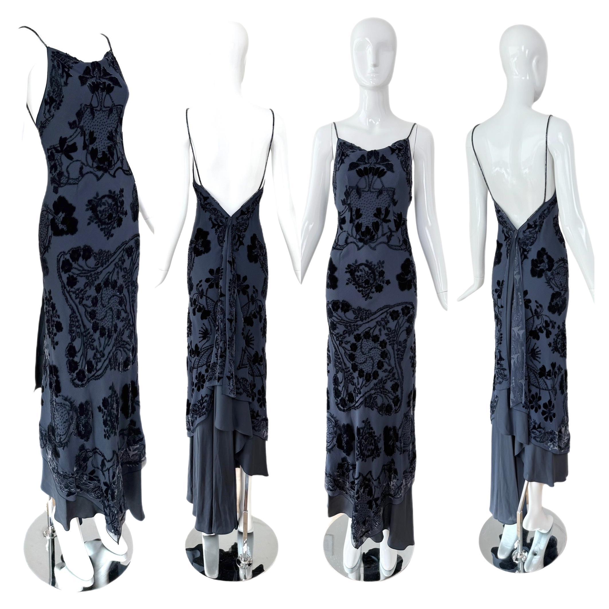 PAMELA DENNIS COUTURE 90
s Vintage Blaues rückenfreies Abendkleid aus Seide