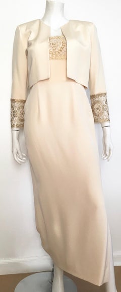 Pamela Dennis Lace & Beaded Silk Cream Gown Size 6.