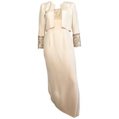 Pamela Dennis Lace & Beaded Silk Cream Gown Size 6.