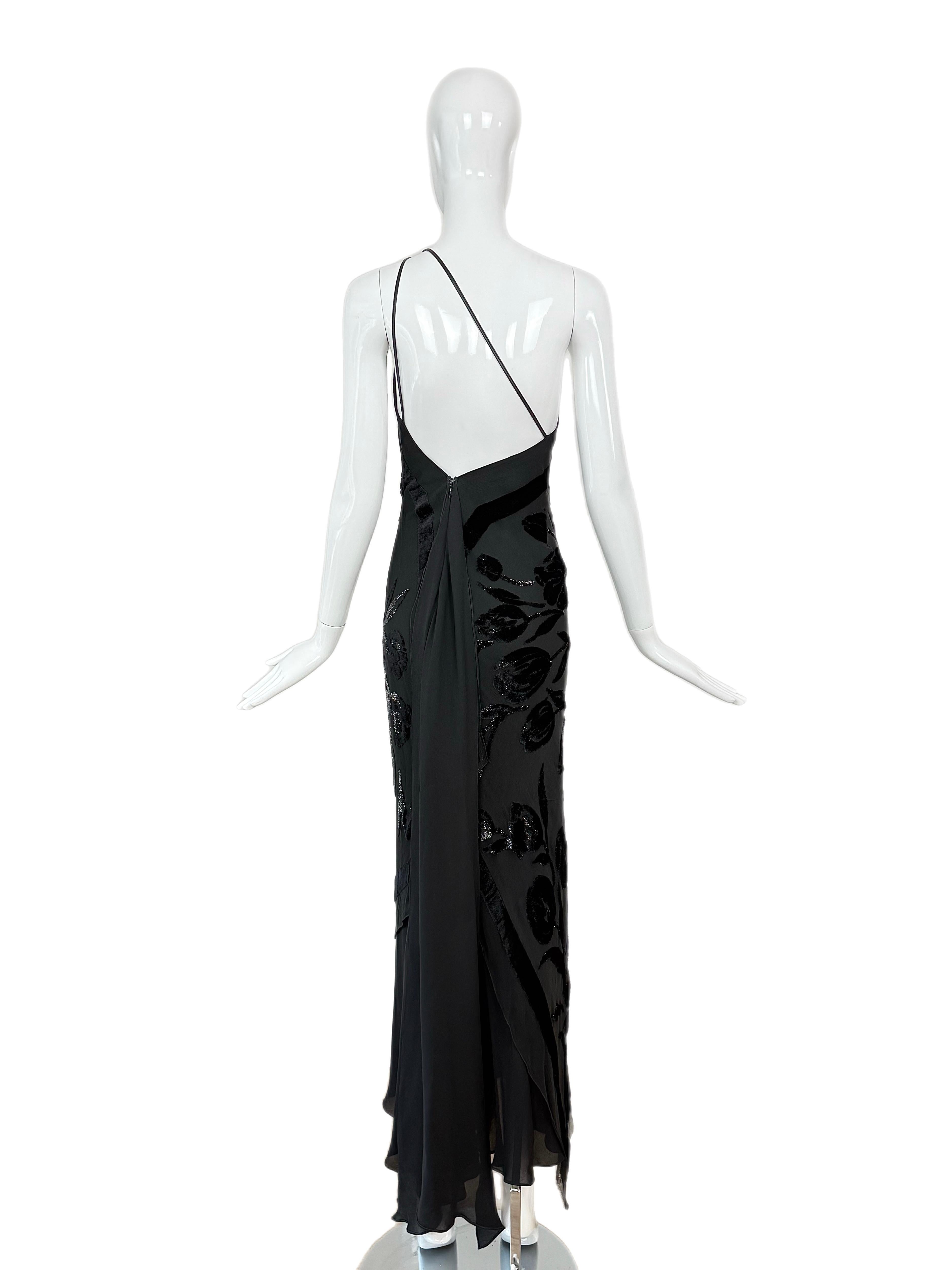 Pamela Dennis
Late 90's to early 00's
Vintage
Jet black
Floral velour print
The thin straps are leather
Size USA 2 (fits true to size)
Excellent condition, only flaw is at bottom hem (I would literally hem it off)

Final Sale
