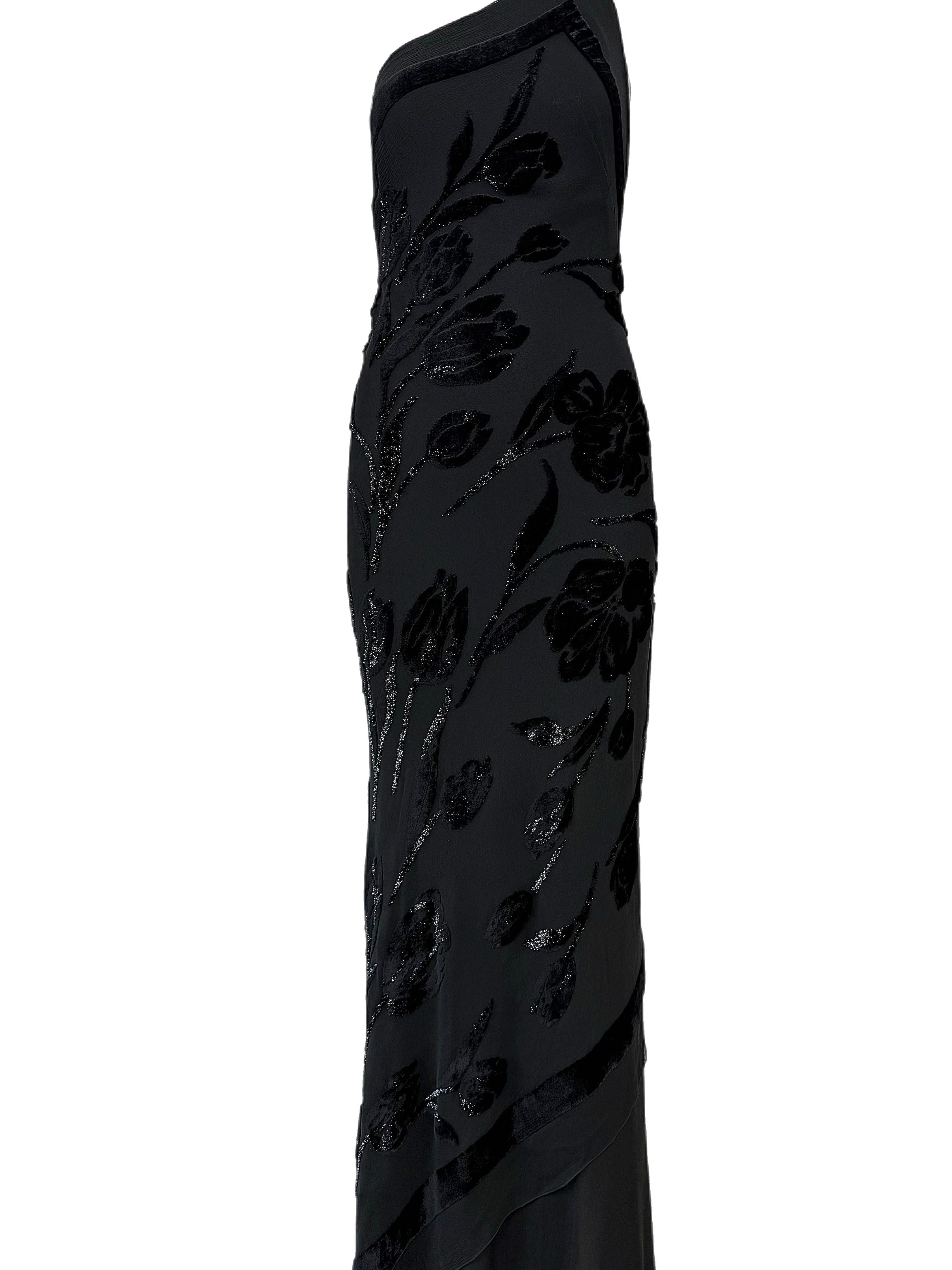PAMELA DENNIS Vintage Black Silk Asymmetrical Evening Gown Maxi Dress In Good Condition For Sale In Leonardo, NJ