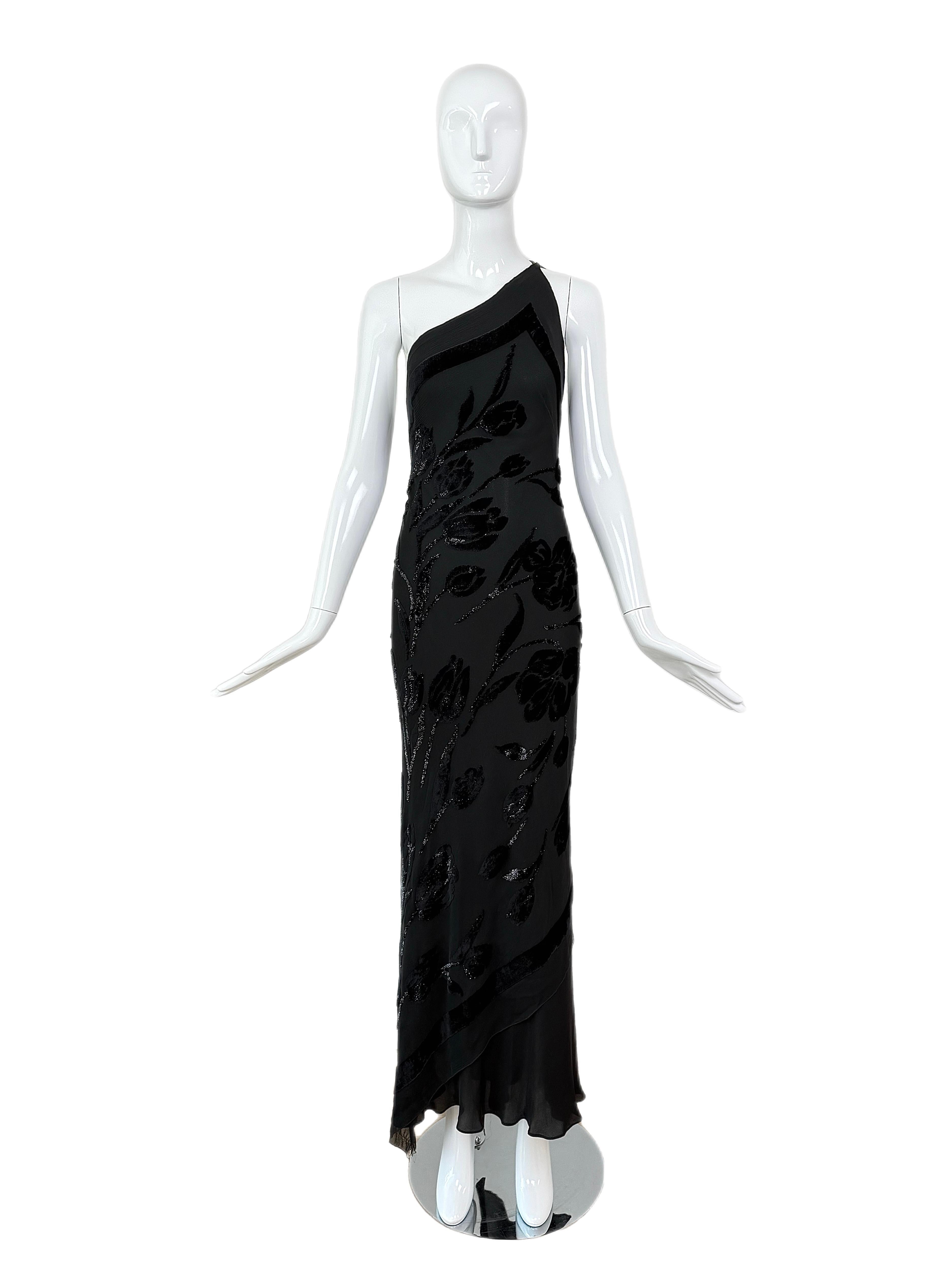 Women's PAMELA DENNIS Vintage Black Silk Asymmetrical Evening Gown Maxi Dress For Sale