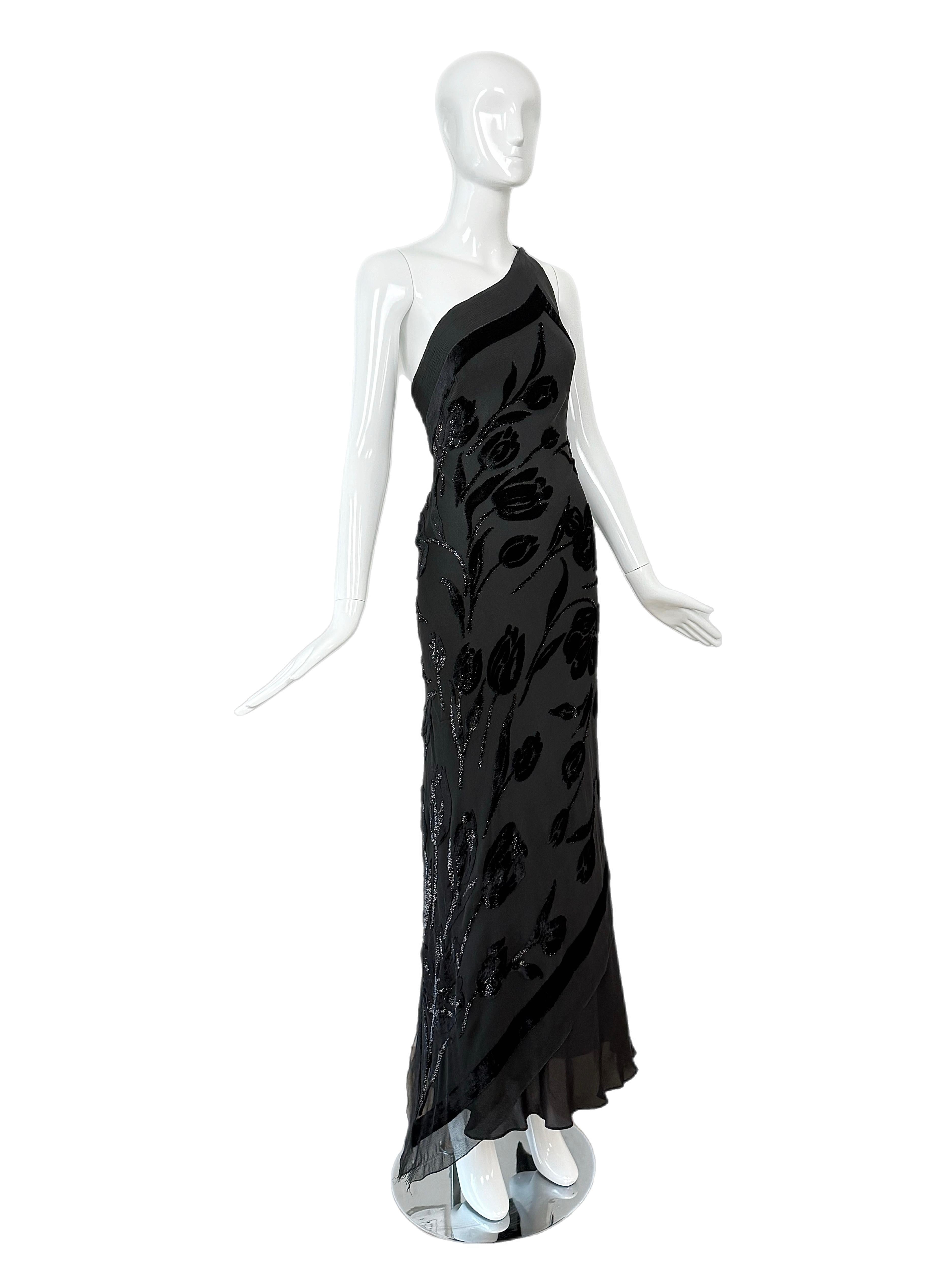 PAMELA DENNIS Vintage Black Silk Asymmetrical Evening Gown Maxi Dress For Sale 2