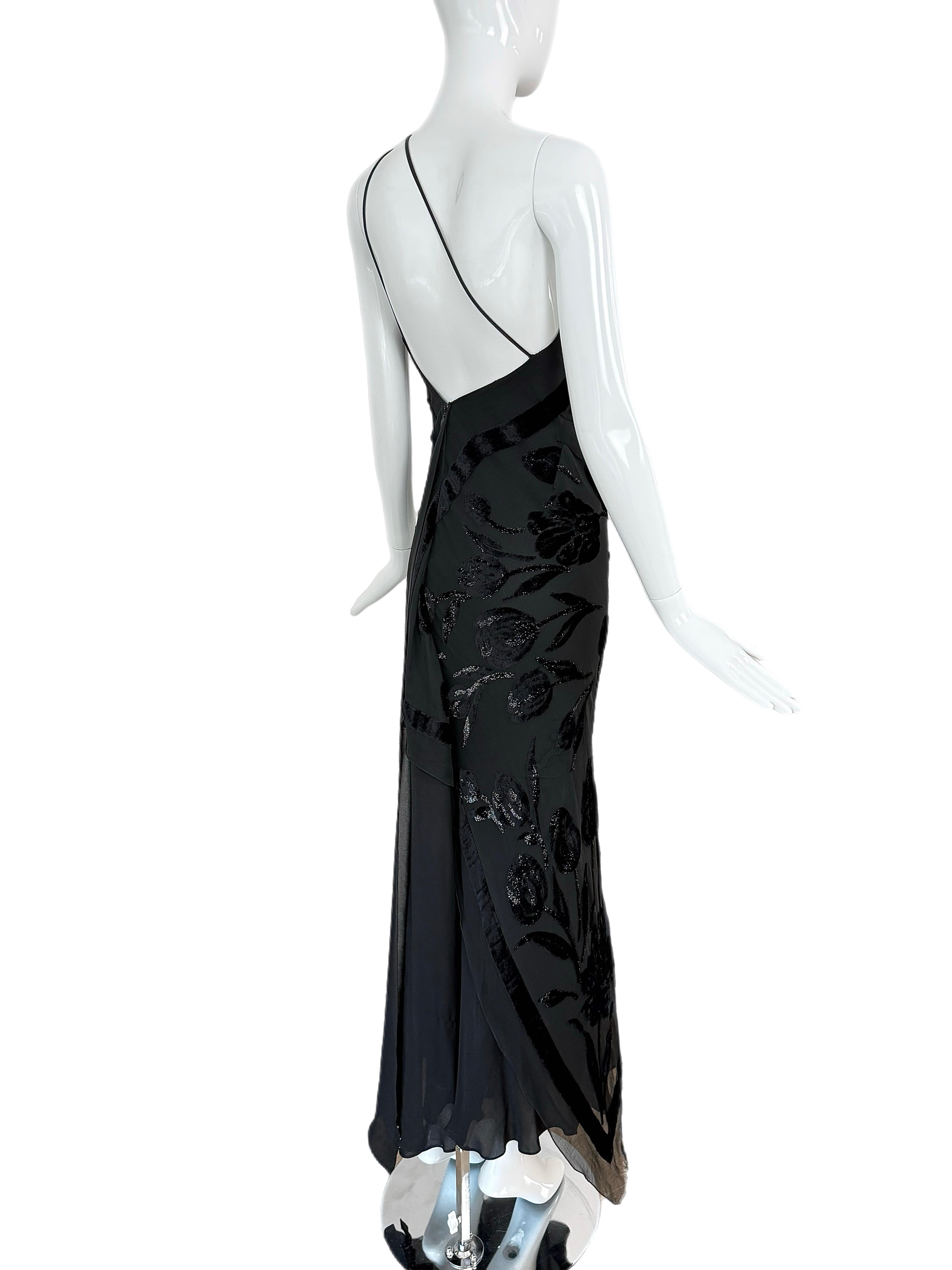 PAMELA DENNIS Vintage Black Silk Asymmetrical Evening Gown Maxi Dress For Sale 3