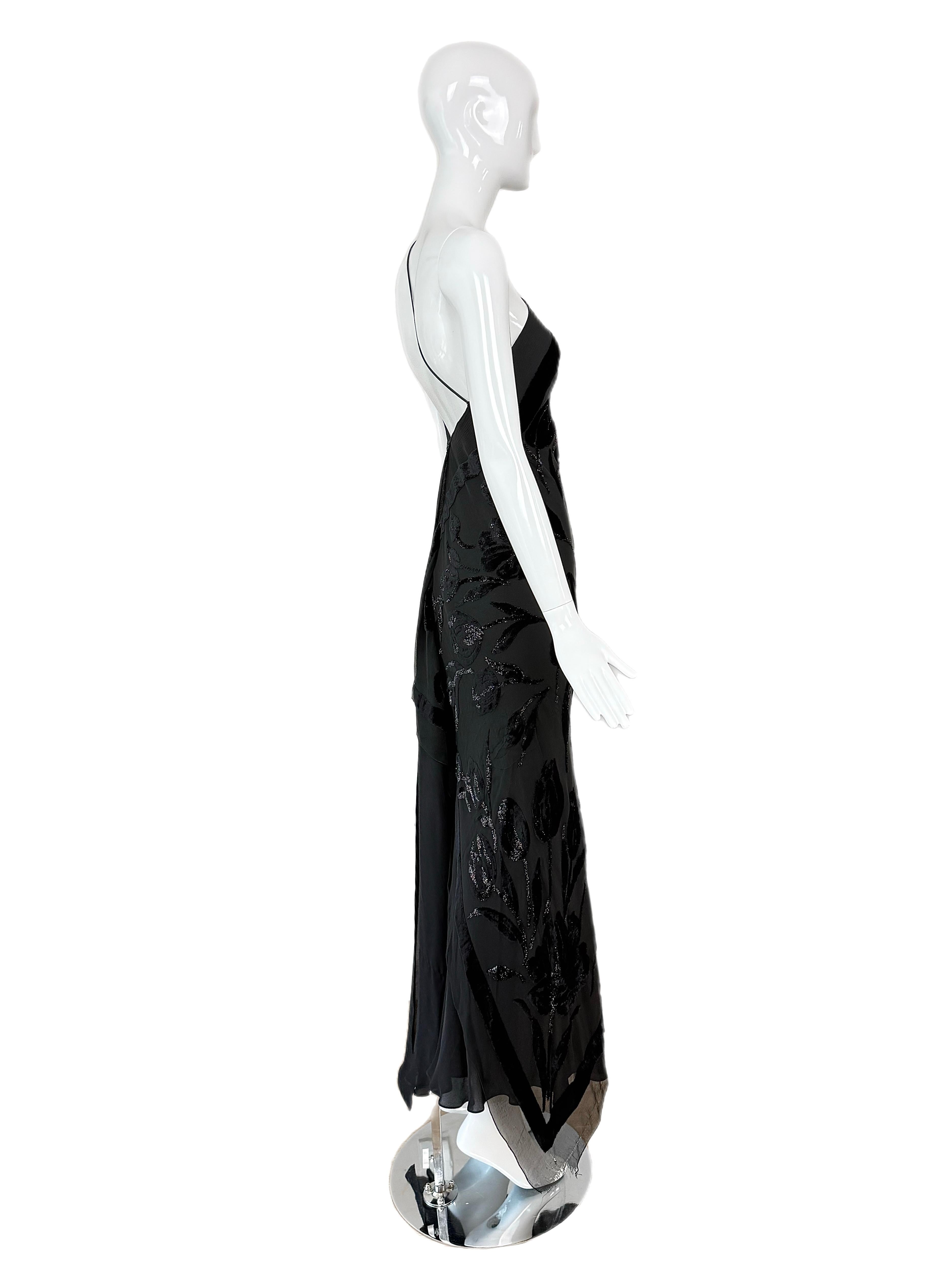 PAMELA DENNIS Vintage Black Silk Asymmetrical Evening Gown Maxi Dress For Sale 4