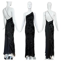PAMELA DENNIS Vintage Black Silk Asymmetrical Evening Gown Maxi Dress