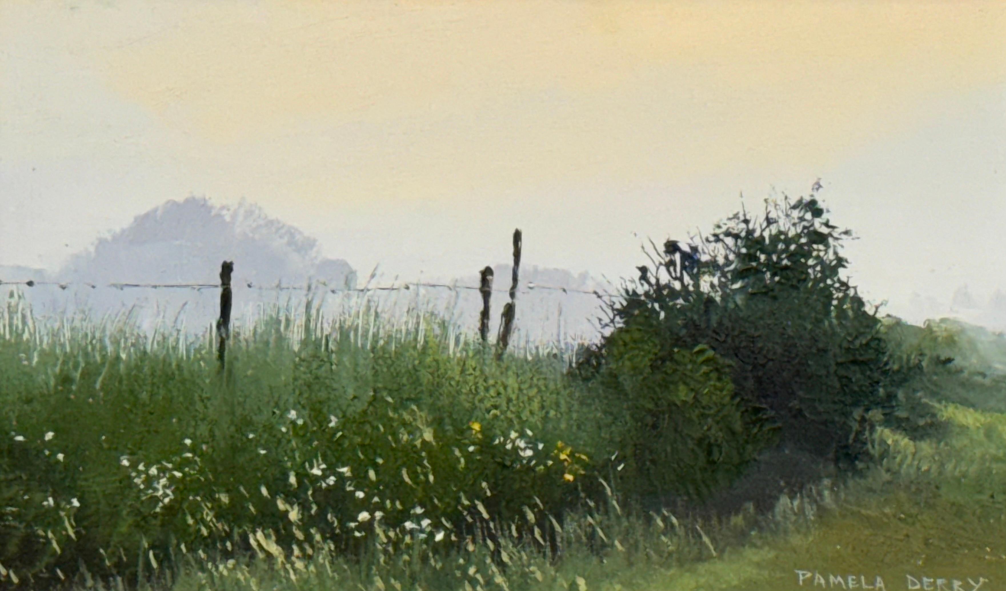A serene countryside scene with soft colors, lush greenery, and calming depth - Painting by Pamela Derry