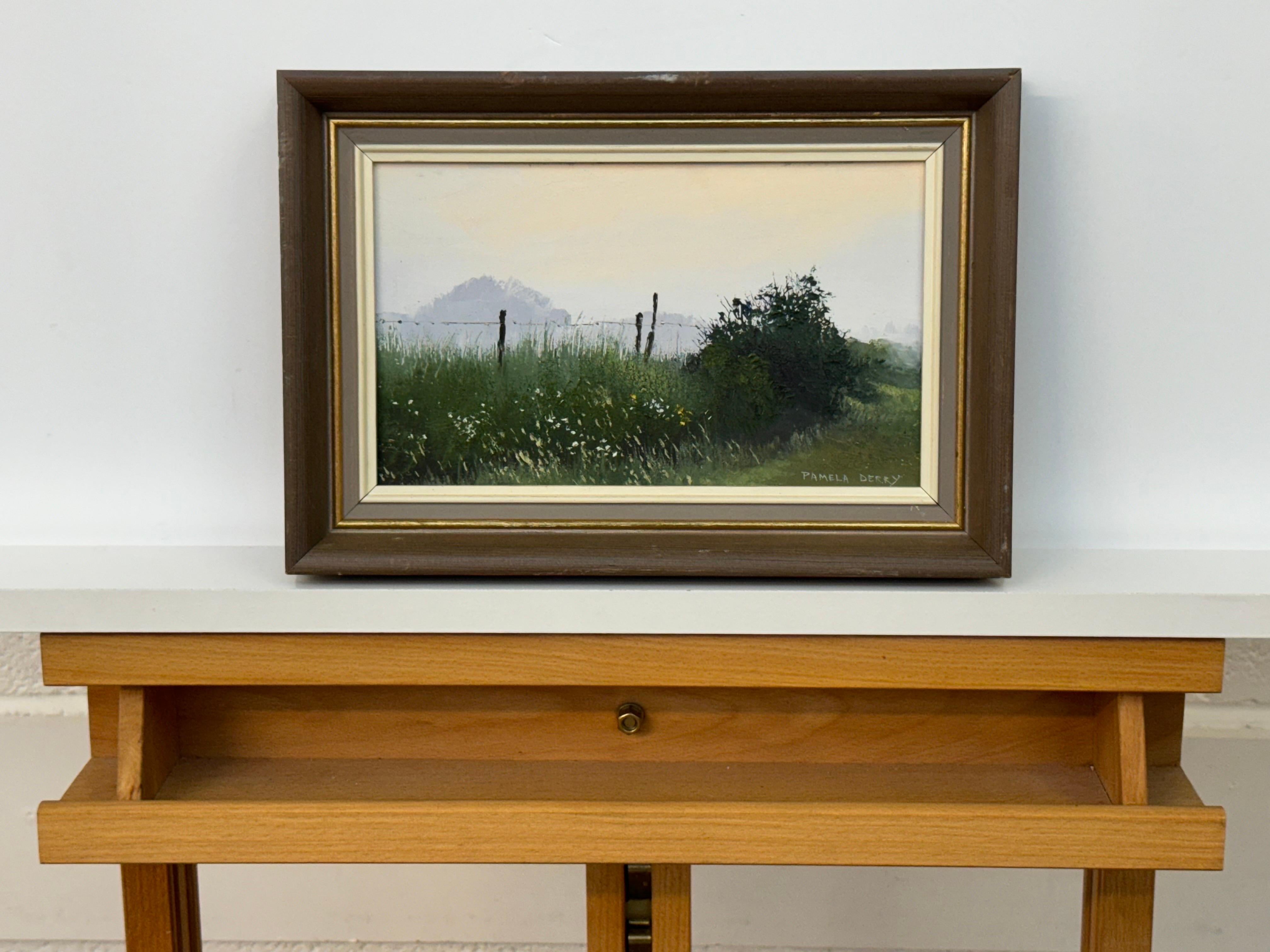 A serene countryside scene with soft colors, lush greenery, and calming depth - English School Painting by Pamela Derry