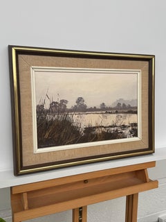 «Golden Brown», «Paisaje tranquilo del río Marsh», óleo sobre tabla, británico, 1985