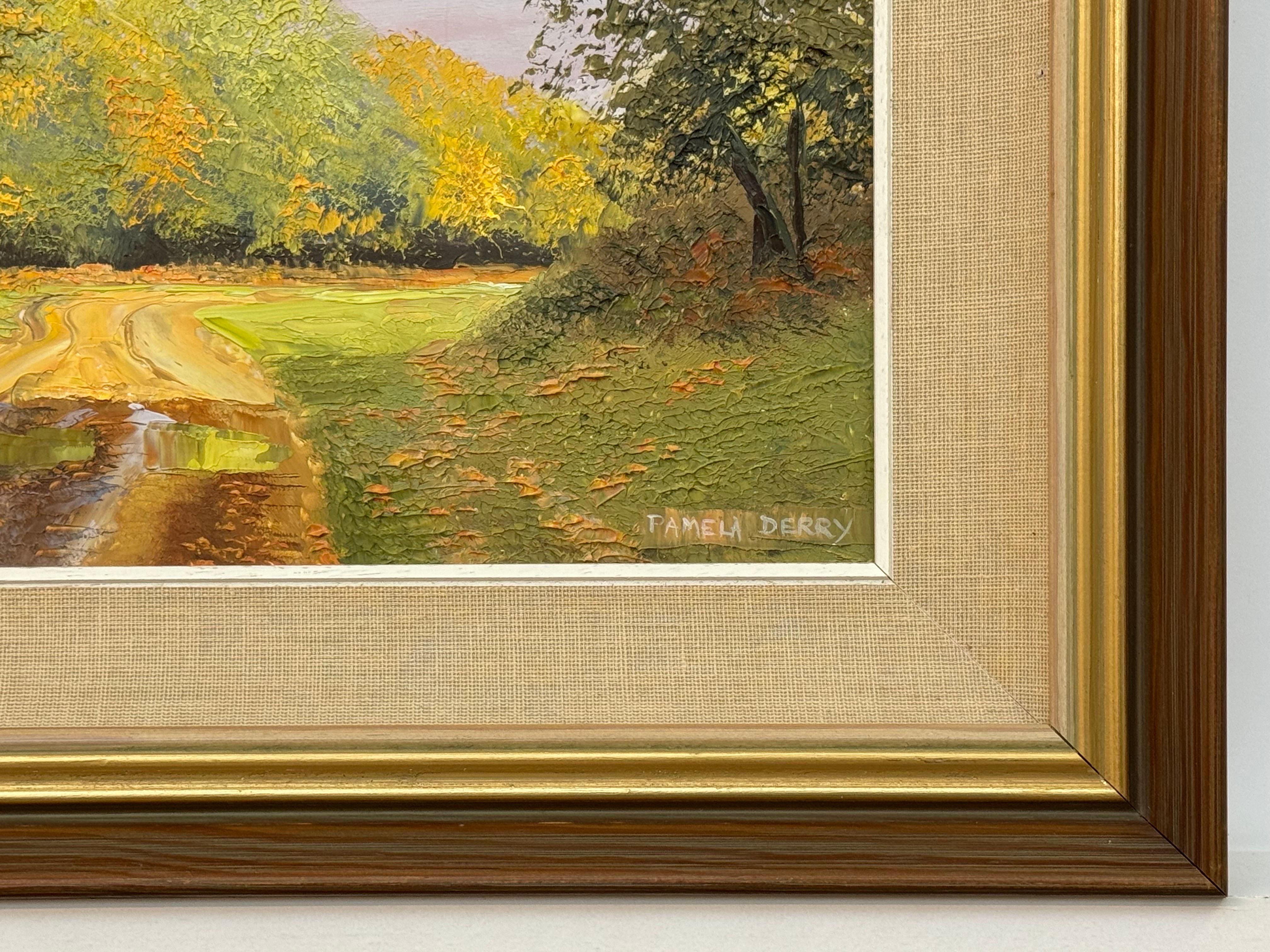 Camino rural iluminado por el sol, exuberante vegetación, tonos otoñales, sereno paisaje campestre de la artista británica del siglo XX Pamela Derry (1932-2002) 

Medidas de la obra 14 x 9 pulgadas
El marco mide 18,5 x 13,5 pulgadas

Óleo vintage
