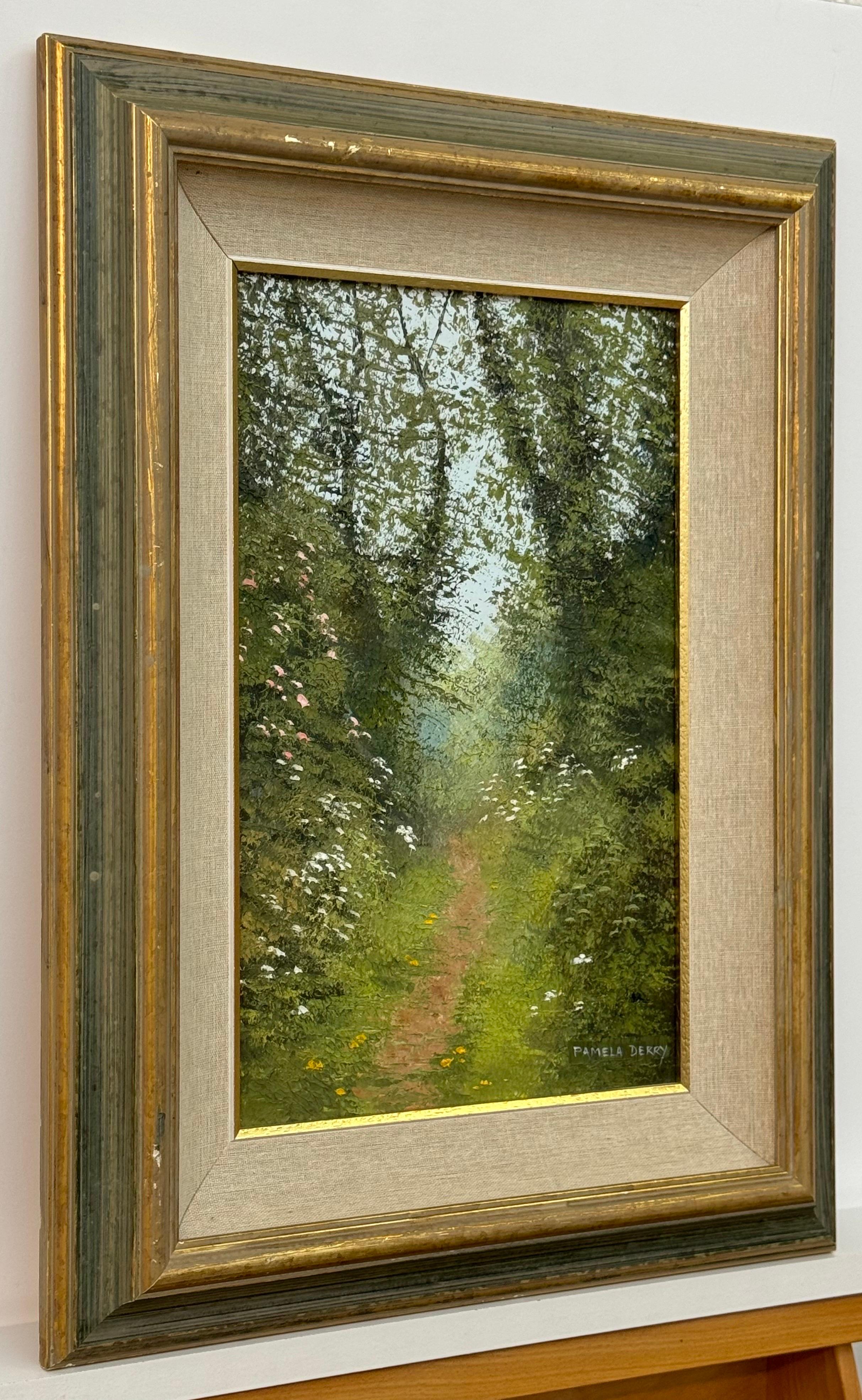 Tranquillo sentiero nel bosco, fitta vegetazione, fiori selvatici, sereno paesaggio Nature - Mixed Media Art Scuola inglese di Pamela Derry