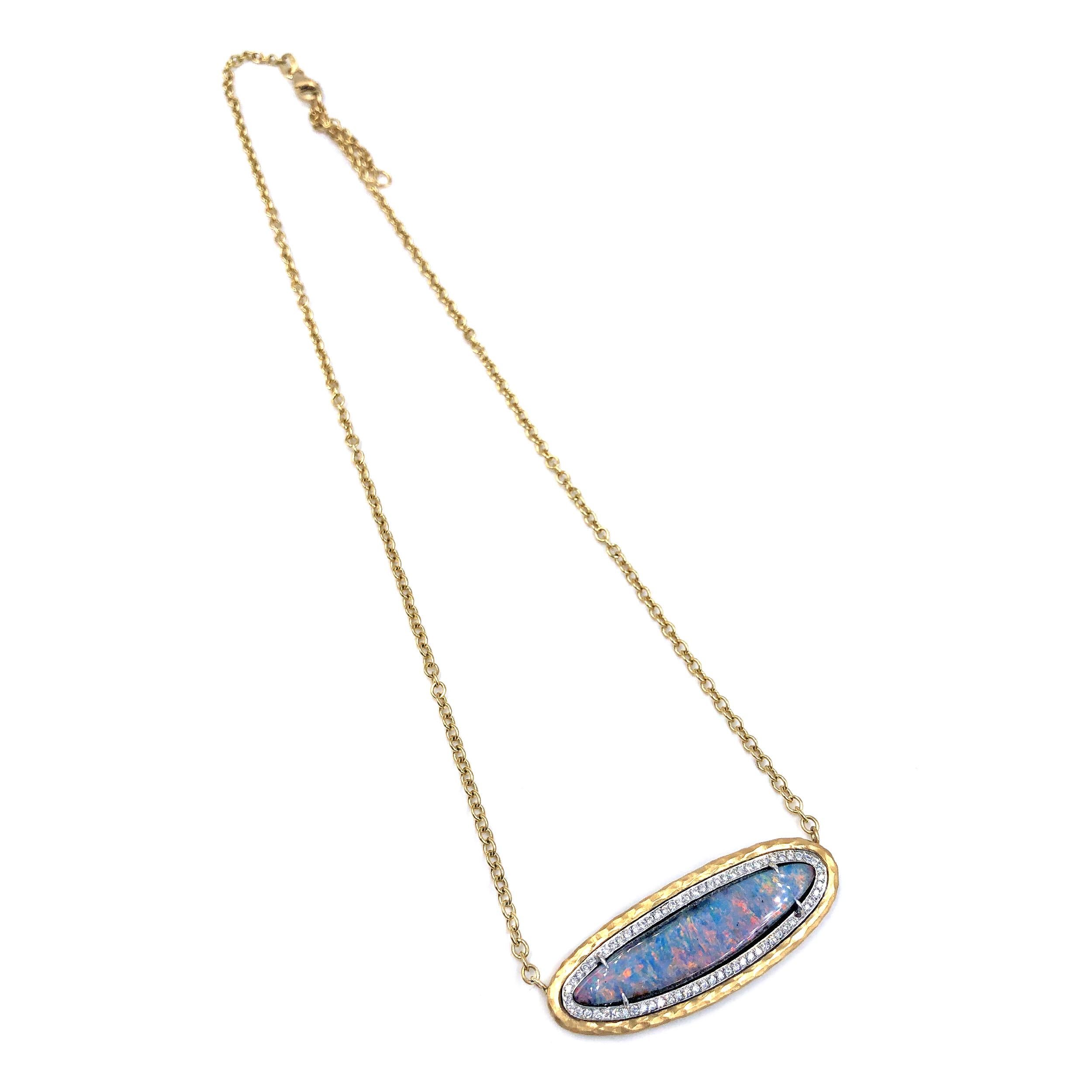 Artisan Pamela Froman Fiery Boulder Opal White Diamond Gold One of a Kind Necklace