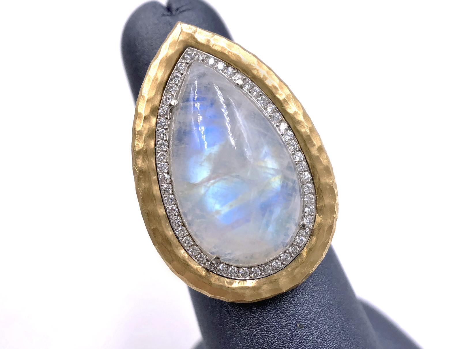 Artist Rainbow Moonstone White Diamond One of a Kind Empress Ring, Pamela Froman