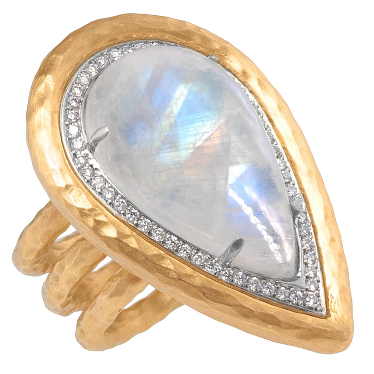 Pamela Froman Rainbow Moonstone White Diamond One of a Kind Empress Ring