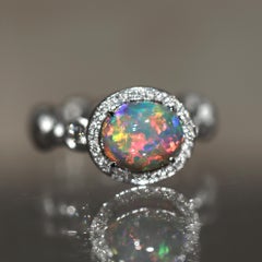 Pamela Froman Rare Lightning Ridge Opale noire cristal Diamant blanc Bague en or