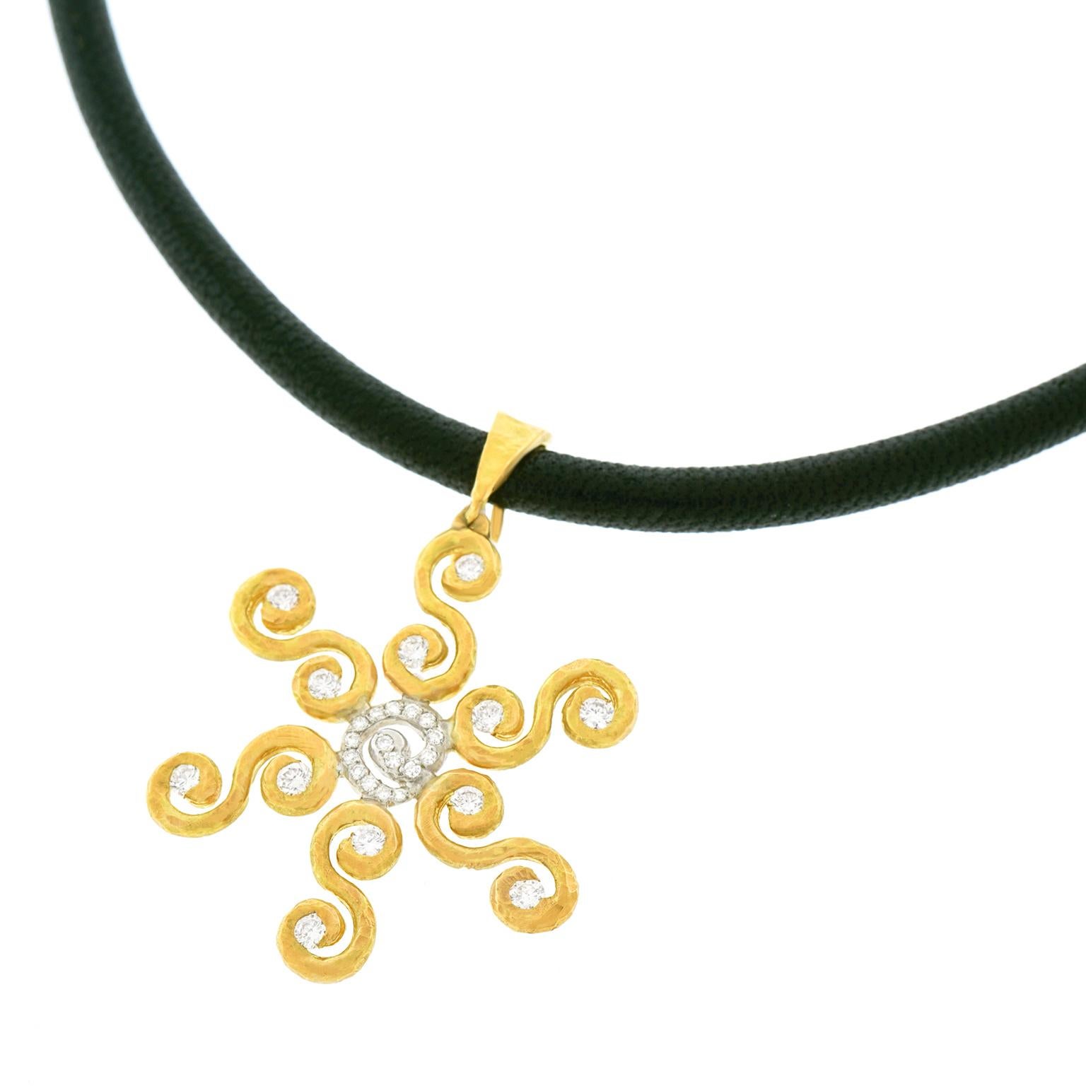 Pamela Froman Sunburst Motif Gold Necklace In Excellent Condition In Litchfield, CT