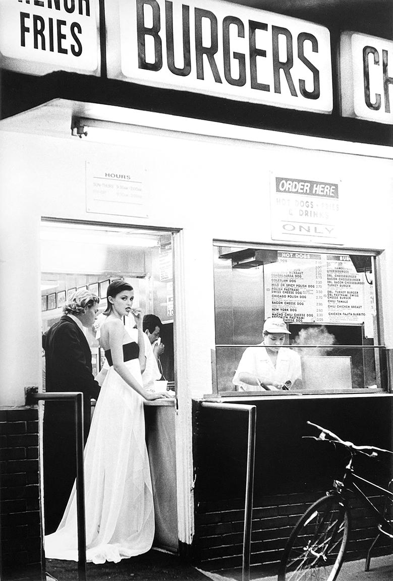 Pamela Hanson Black and White Photograph - Hot Dog Stand: Trish Goff, Los Angeles, VOGUE, 1994