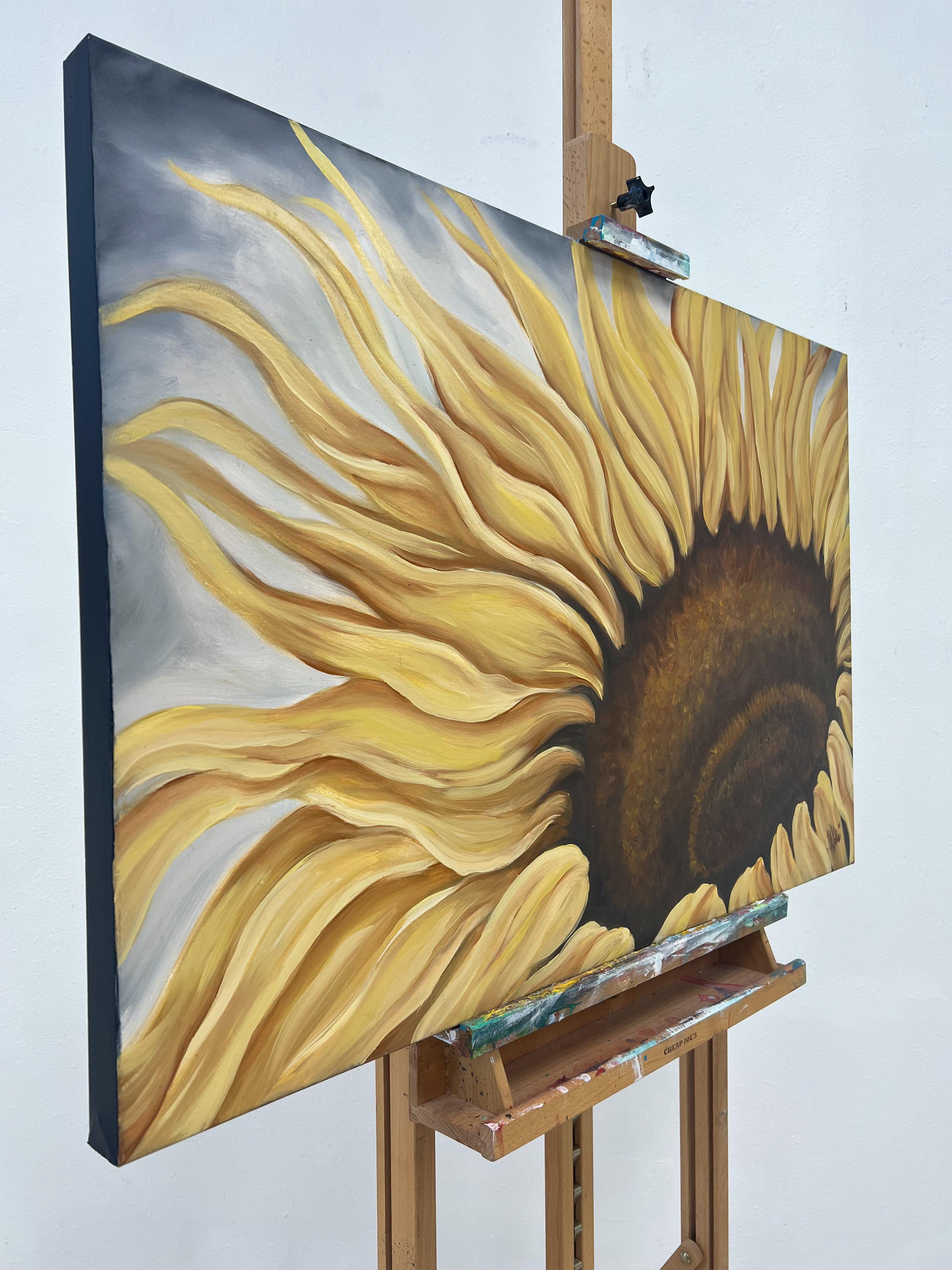 Sonnenblumenvase, Ölgemälde (Art brut), Art, von Pamela Hoke