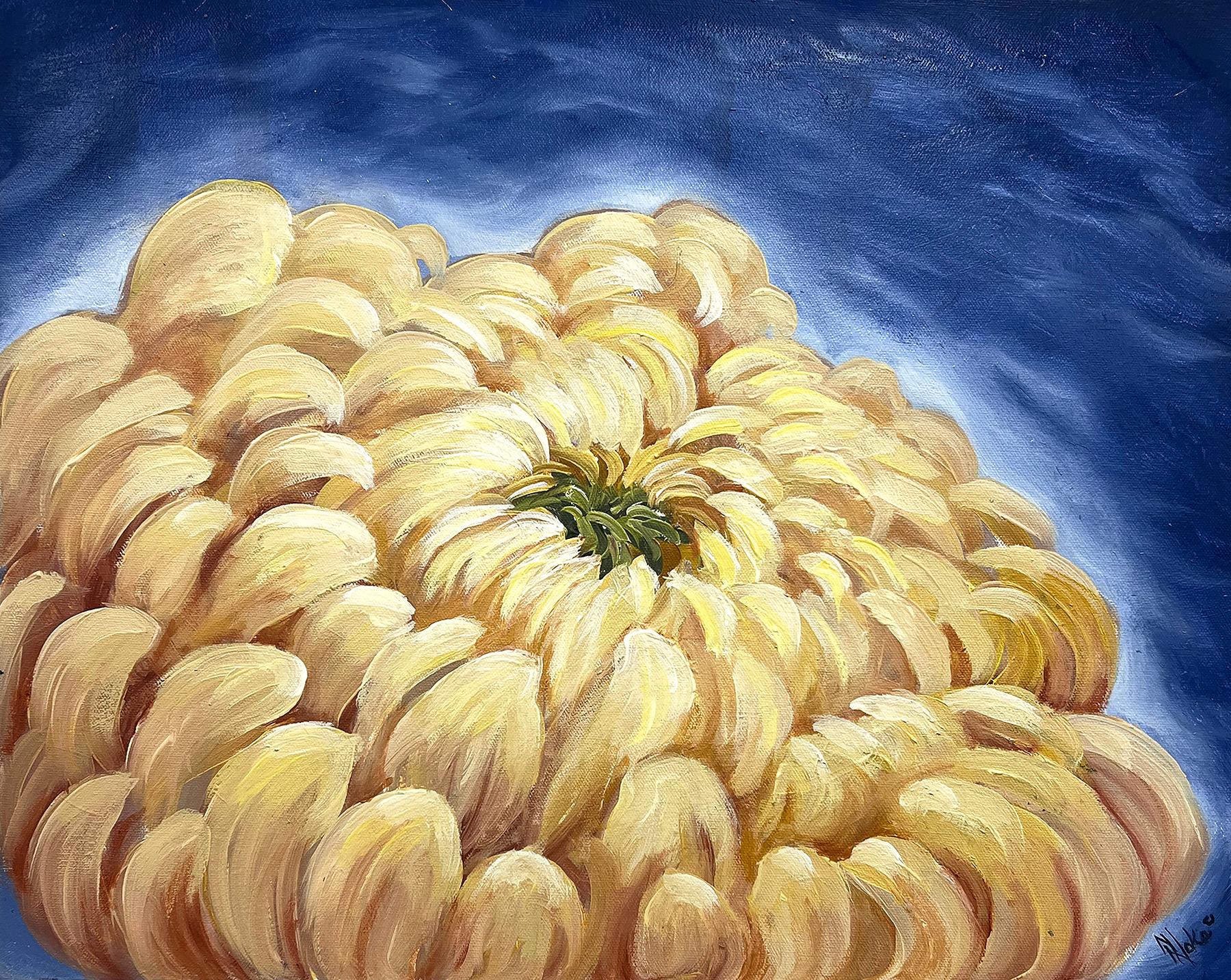Pamela Hoke Still-Life Painting - Golden Chrysanthemum, Oil Painting