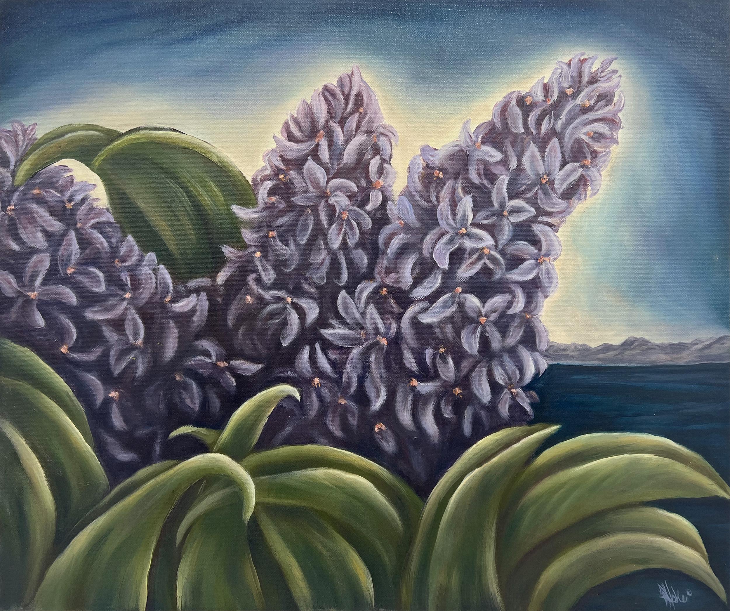 Hugs de l'île lilas, peinture à l'huile